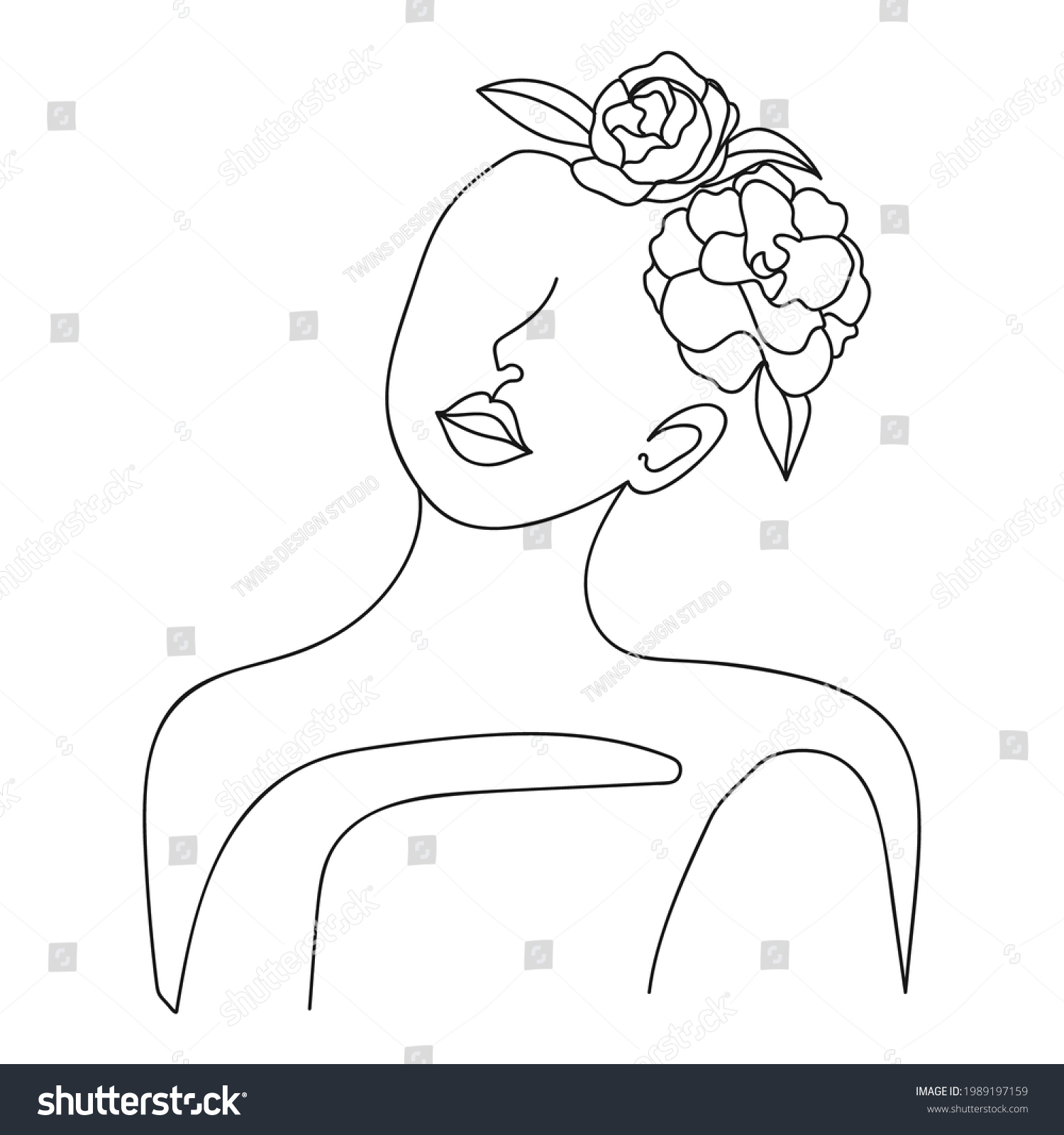 Women Flowers Line Art Girl Flowers Stock Vector (royalty Free 