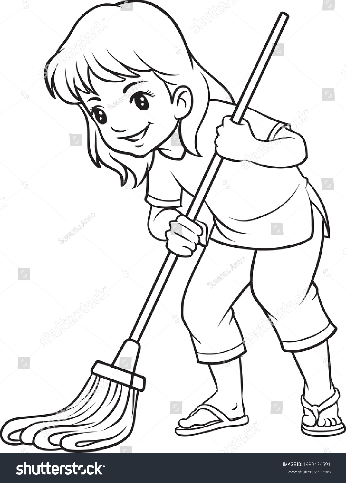 Child Mopping Floor Colorchild Activity Stock Vector (Royalty Free ...