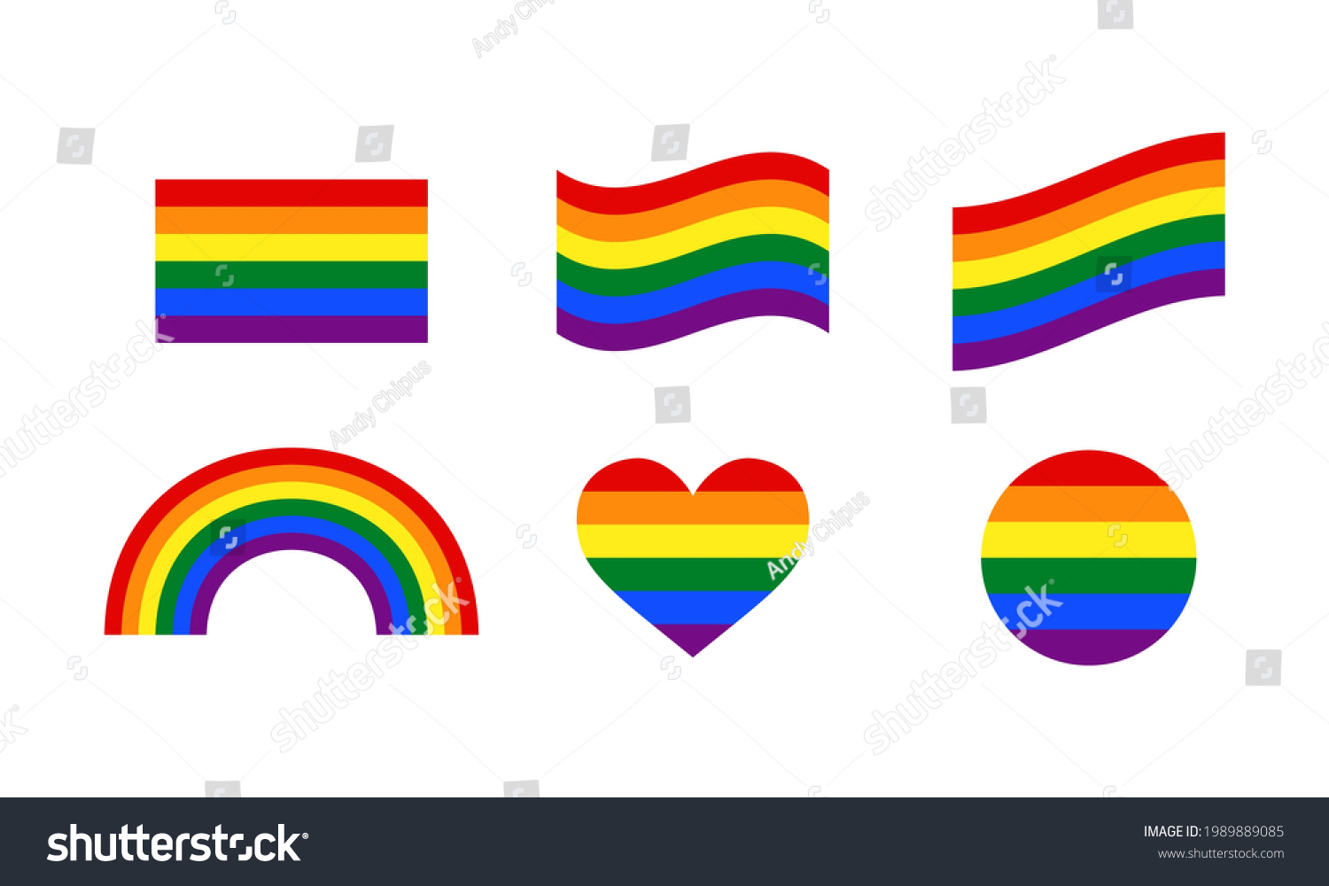 Set Lgbt Symbol Rainbow Flag Wavy Stock Vector Royalty Free 1989889085 Shutterstock