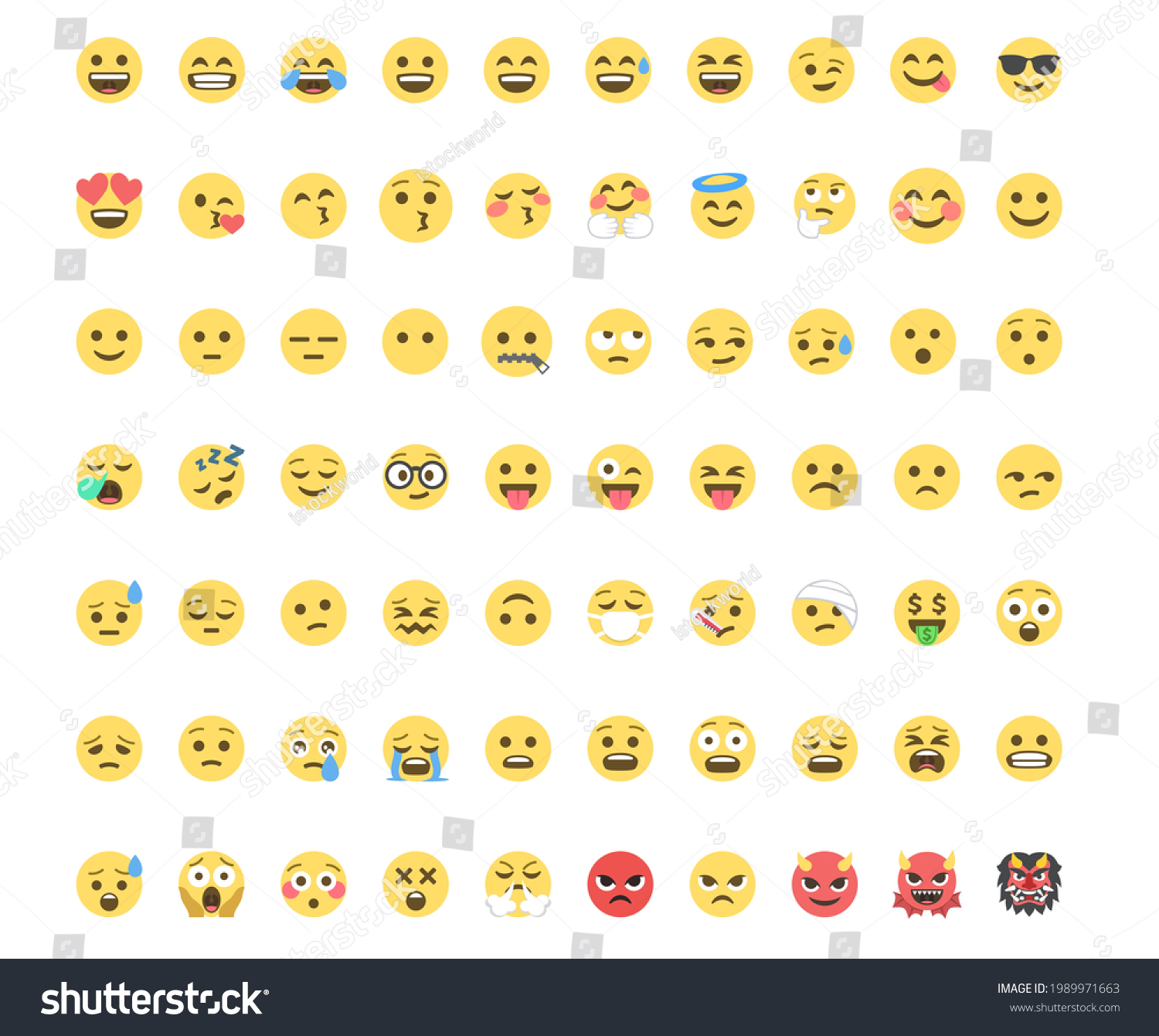 70 Emojis Icon Set Vector Illustrator Stock Vector (Royalty Free ...