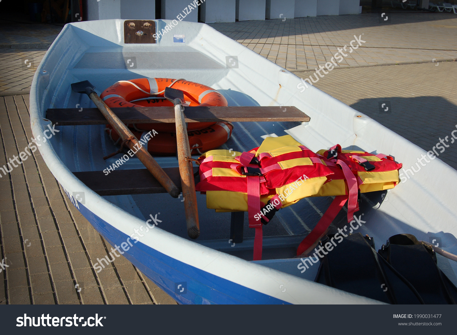 Lifejackets Fins Lifebuoys Lifeguard Boat Stock Photo Shutterstock