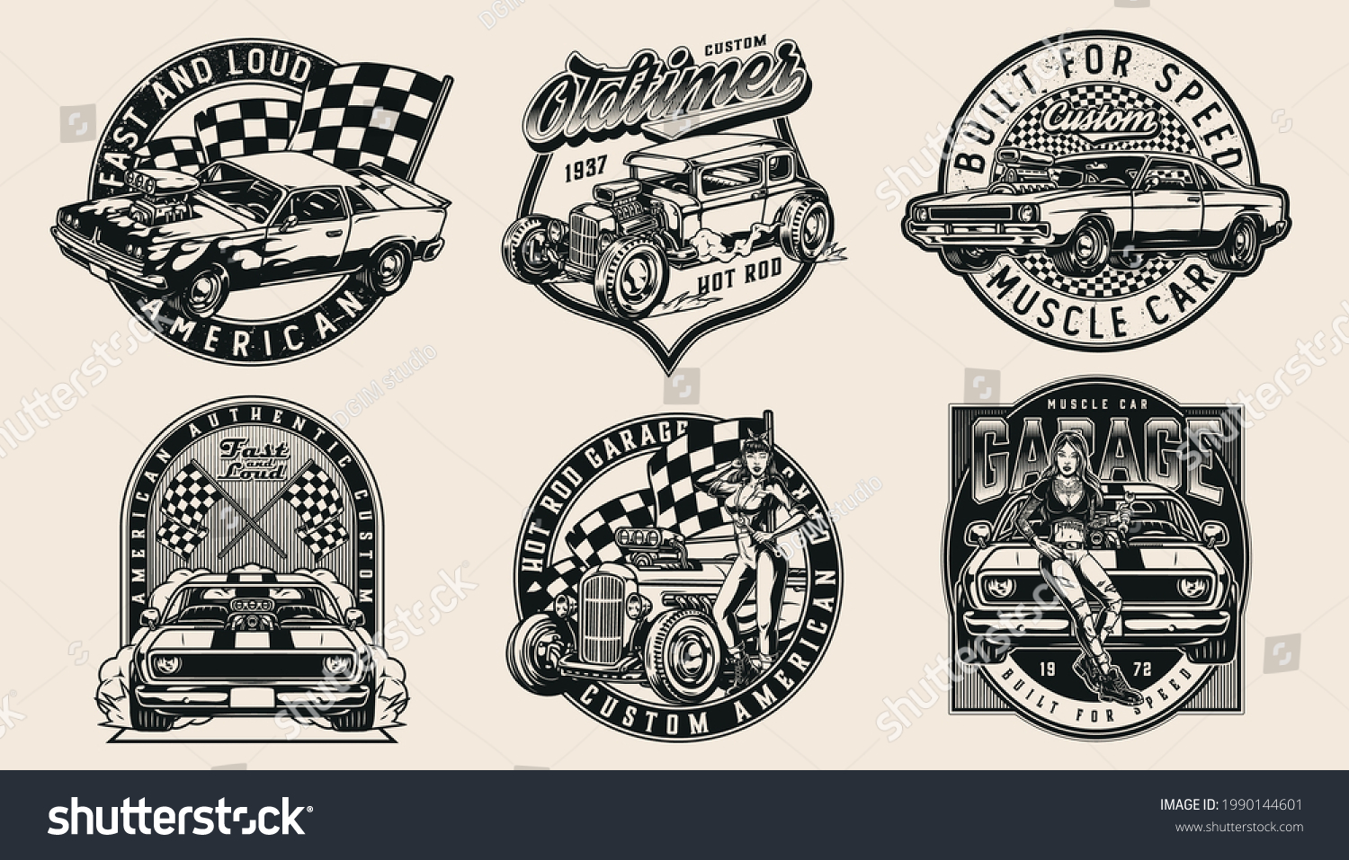 Custom American Retro Cars Vintage Badges Stock Vector (Royalty Free ...