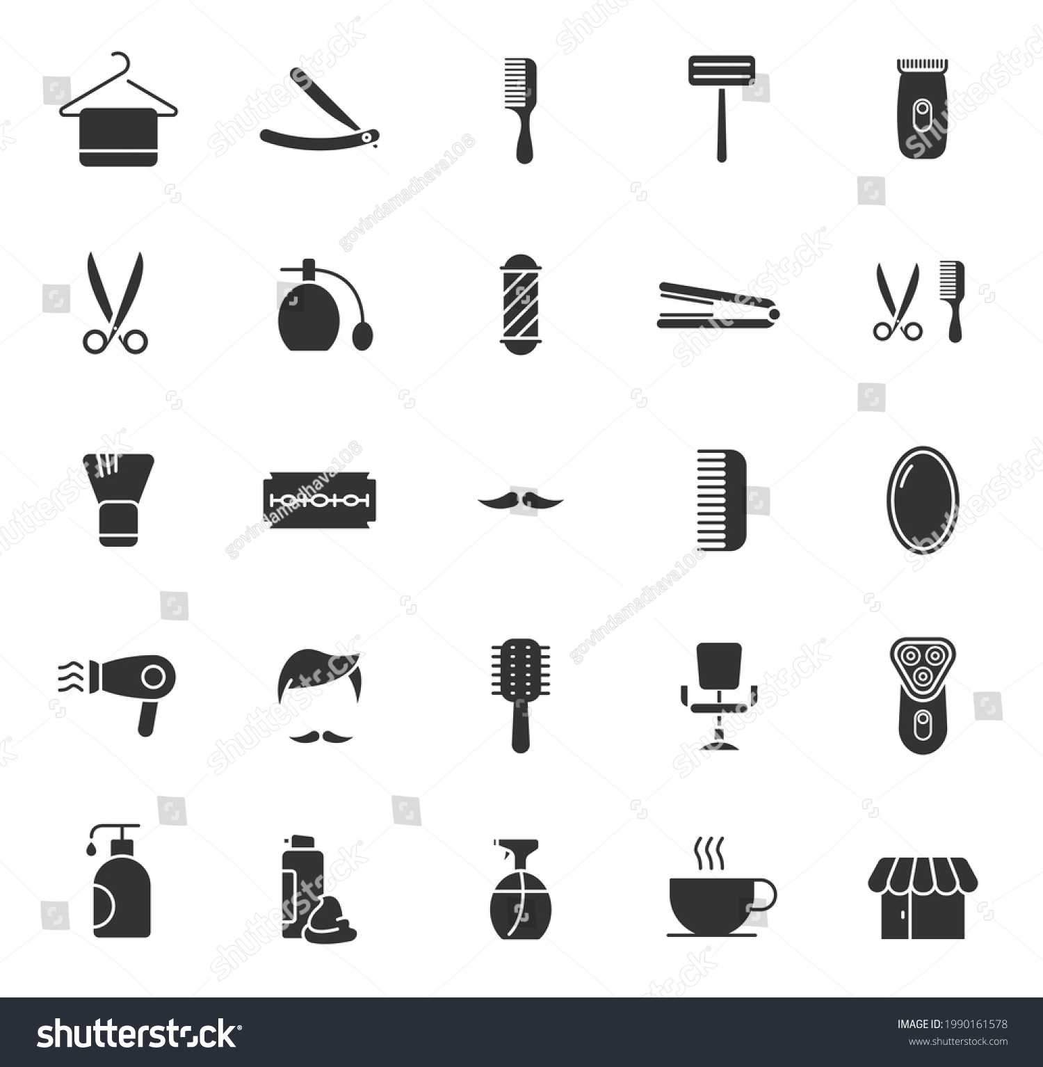 Barber Shop Silhouette Vector Icons Isolated Stock Vector (Royalty Free ...