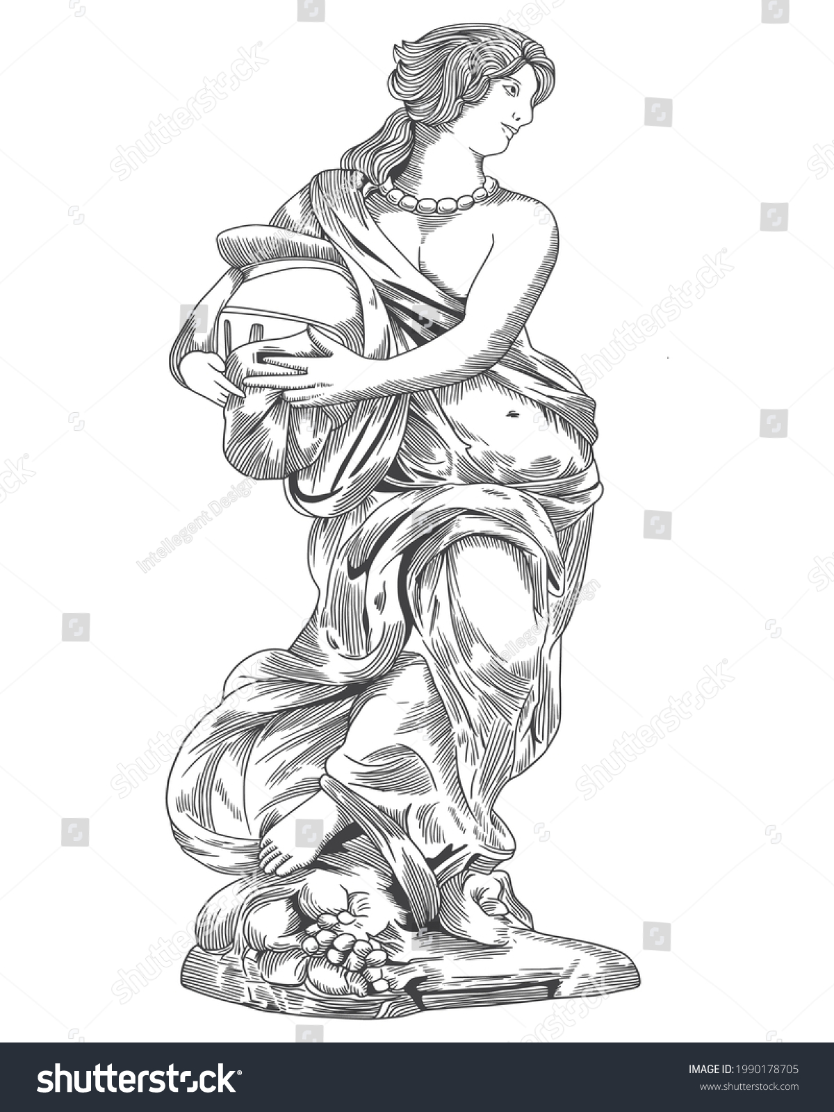 Digital Drawing Greek Woman Statue Vector Stock Vector (Royalty Free ...