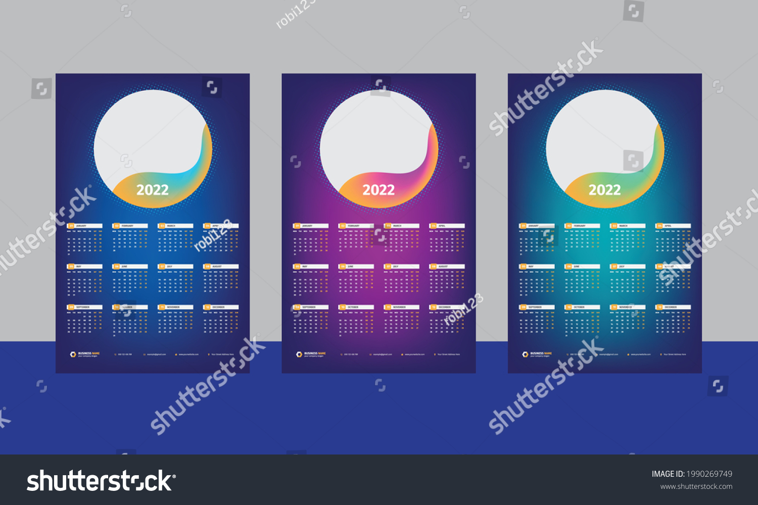 One Page Wall Calendar 2022 Template Stock Vector Royalty Free 1990269749 Shutterstock 0039