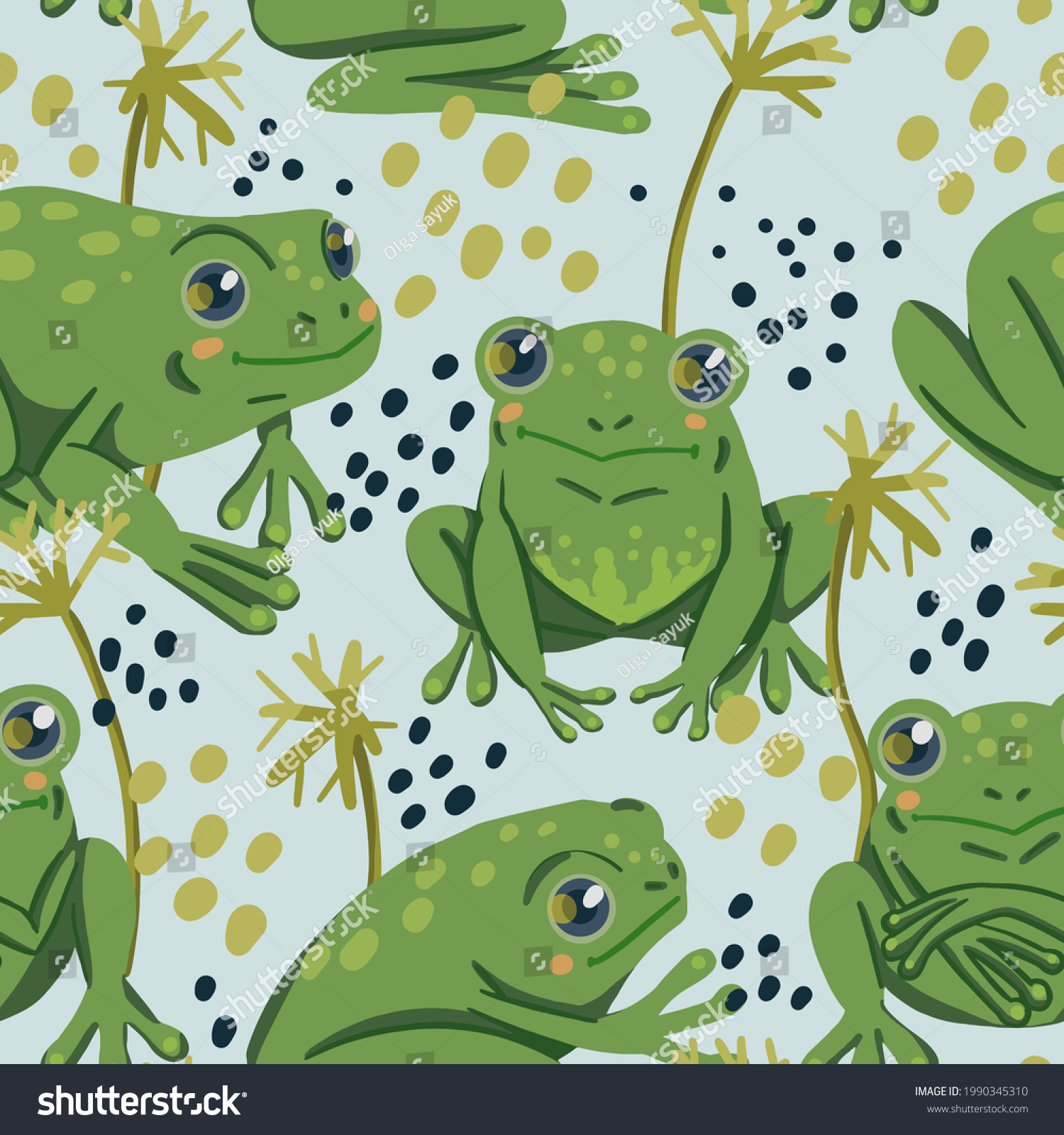 Cute Frogs Swamp Plants Random Dots Stock Vector (Royalty Free ...