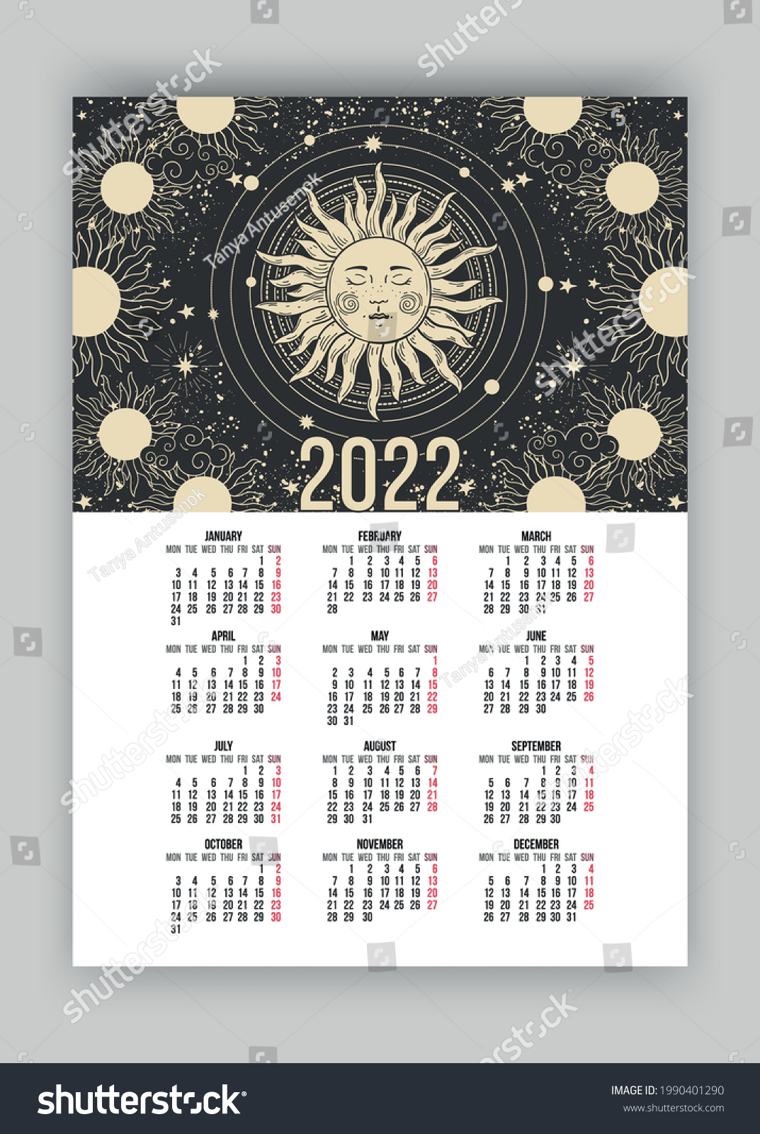 Mystical Tarot Calendar 2022 Astrological Boho Stock Vector (Royalty ...