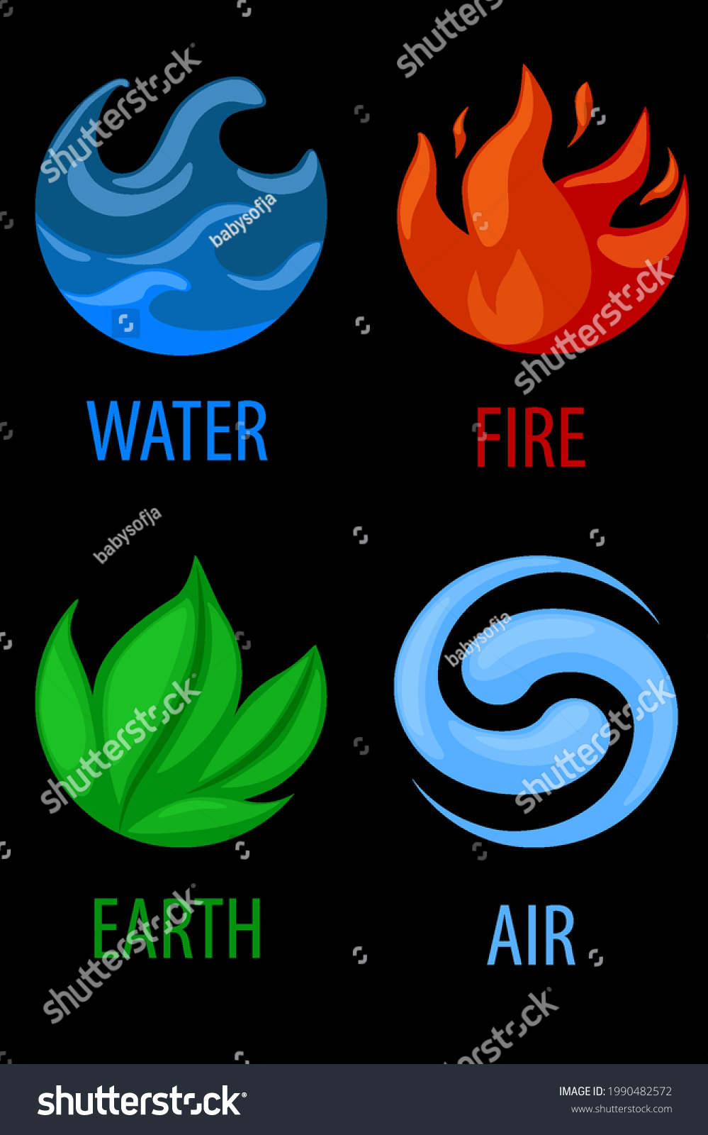 4 Elements Nature Art Icons Water Stock Vector (Royalty Free ...