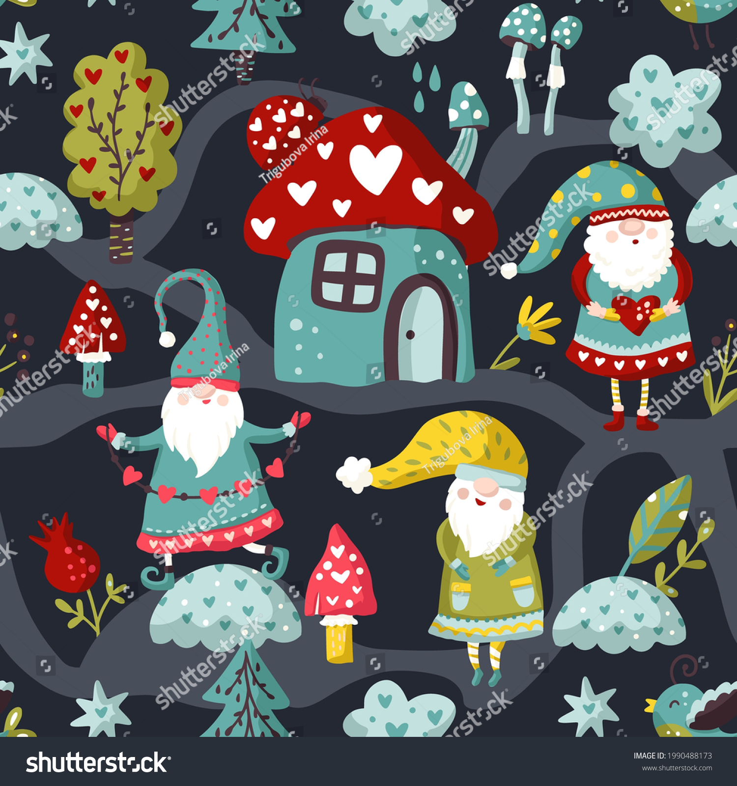 Cute Cartoon Gnome Seamless Pattern Scandinavian Stock Vector (Royalty ...