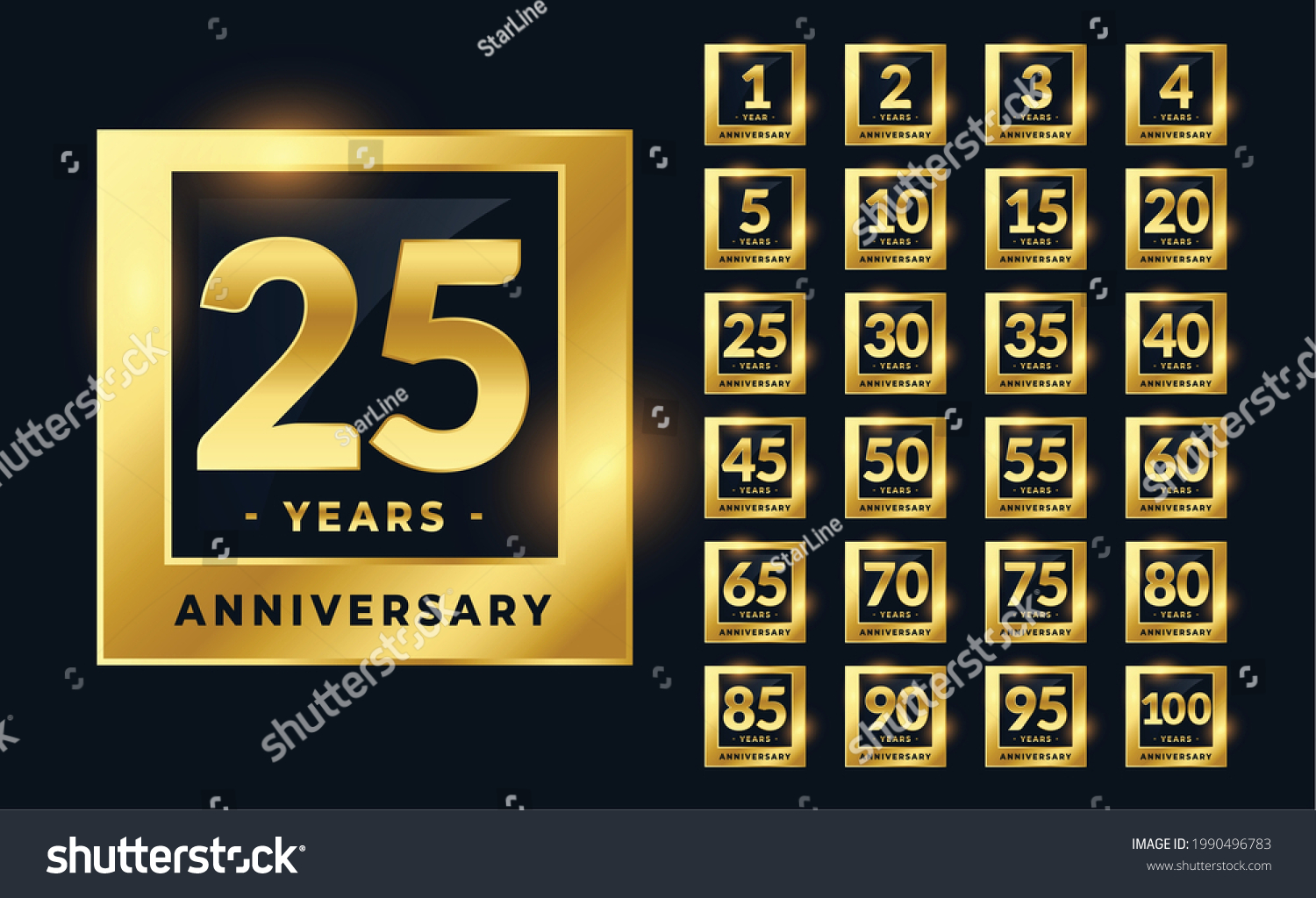 Wedding Anniversary Golden Labels Big Set Stock Vector (Royalty Free ...