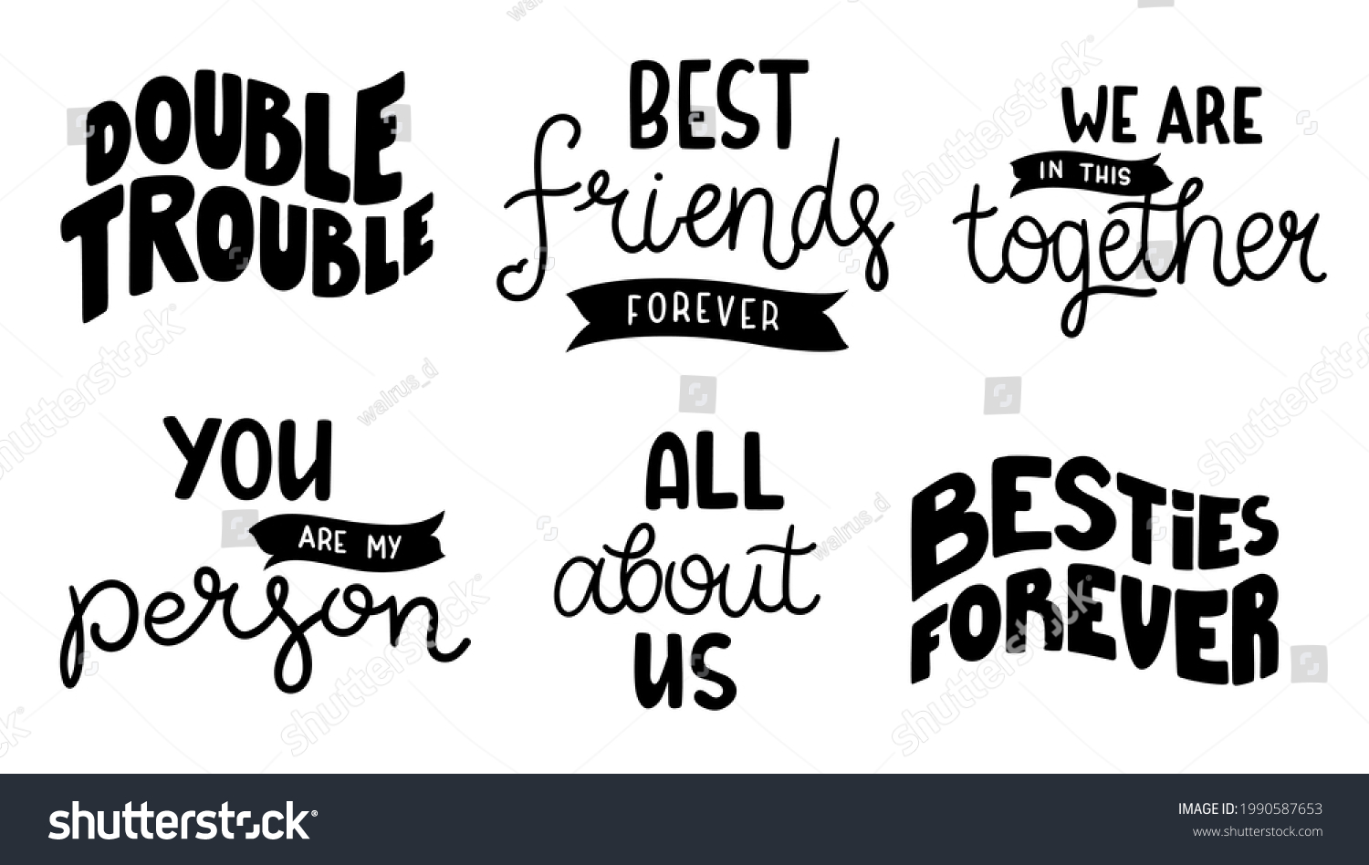 Collection Handdrawn Quotes About Friends Friendship Stock Vector ...