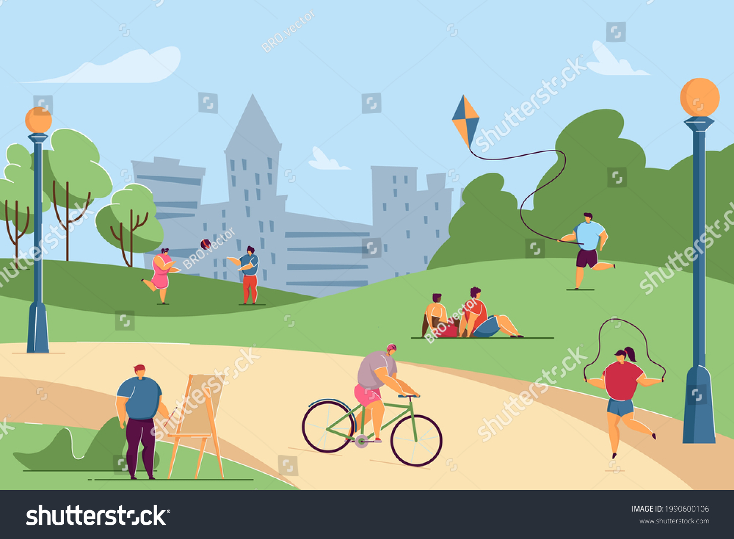 Kids Doing Different Outdoor Activities Park Stock Vector (Royalty Free ...