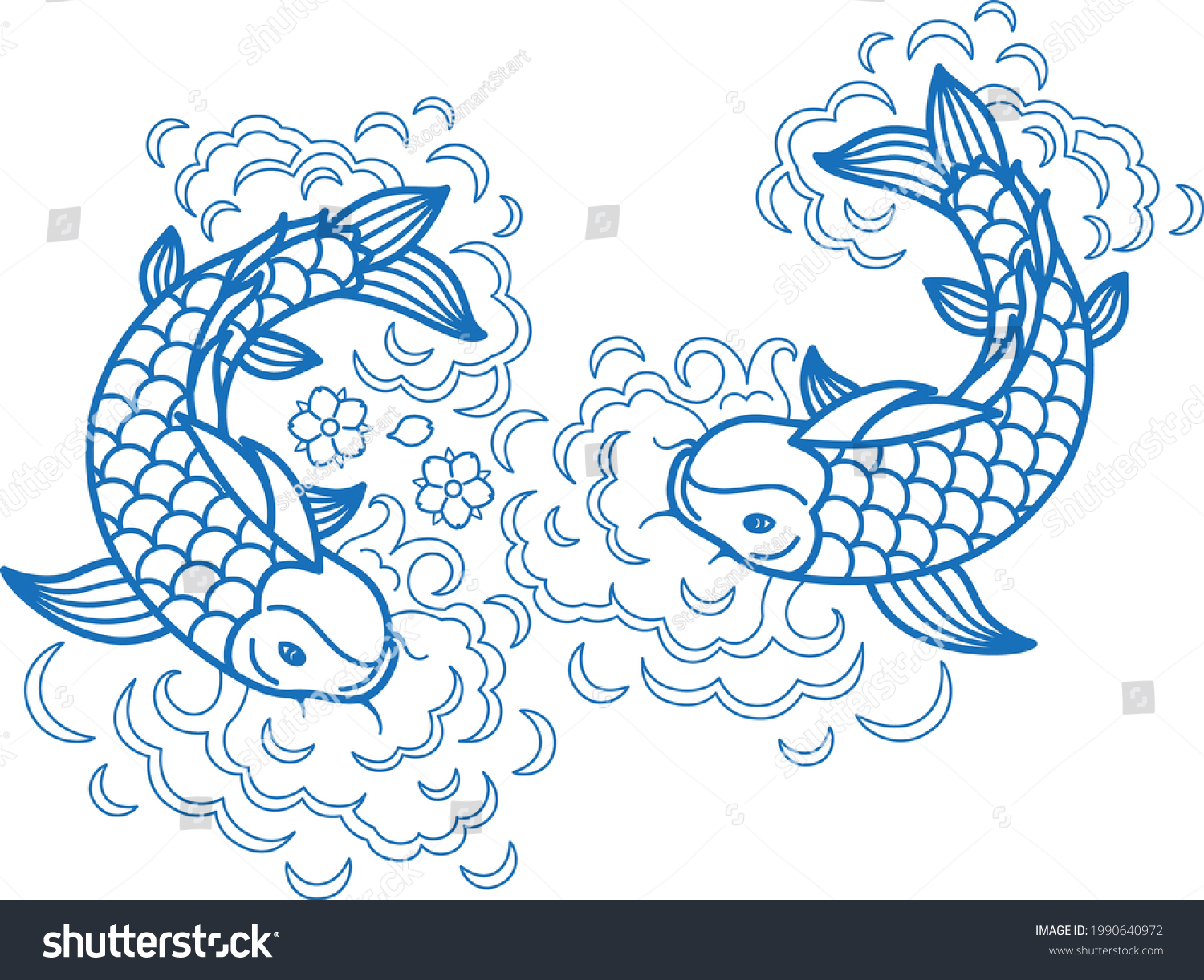 Fish Koi Art Carp Line Traditional Stock Vector (Royalty Free ...