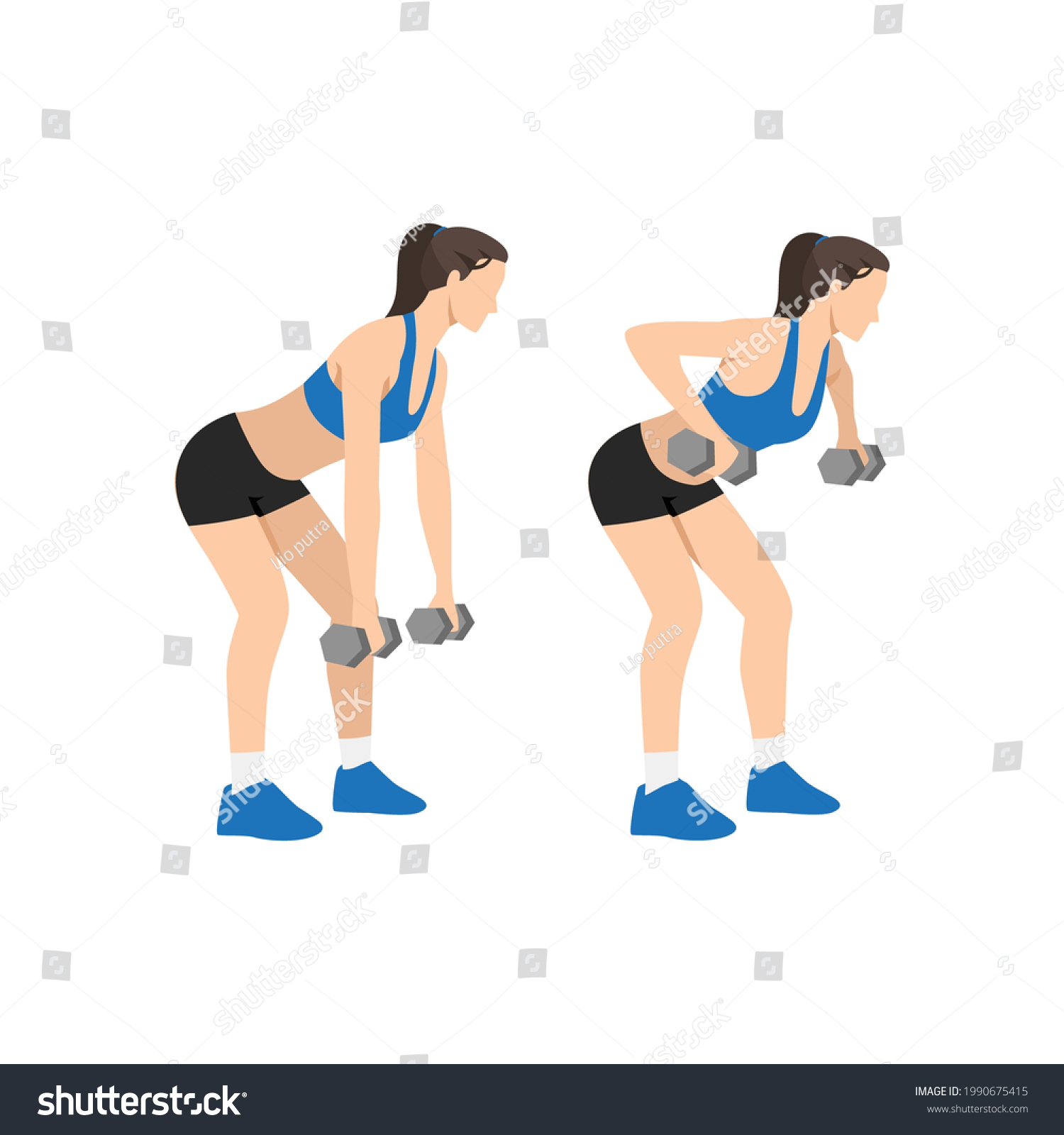 Woman Doing Dumbbell Row Exercise Flat Stock Vector (royalty Free 