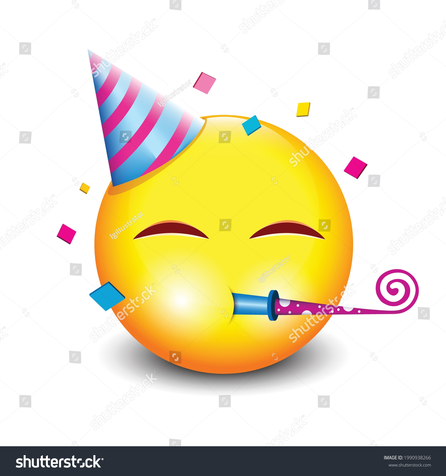 Cute Party Emoji Happy Face Birthday Stock Vector (Royalty Free ...