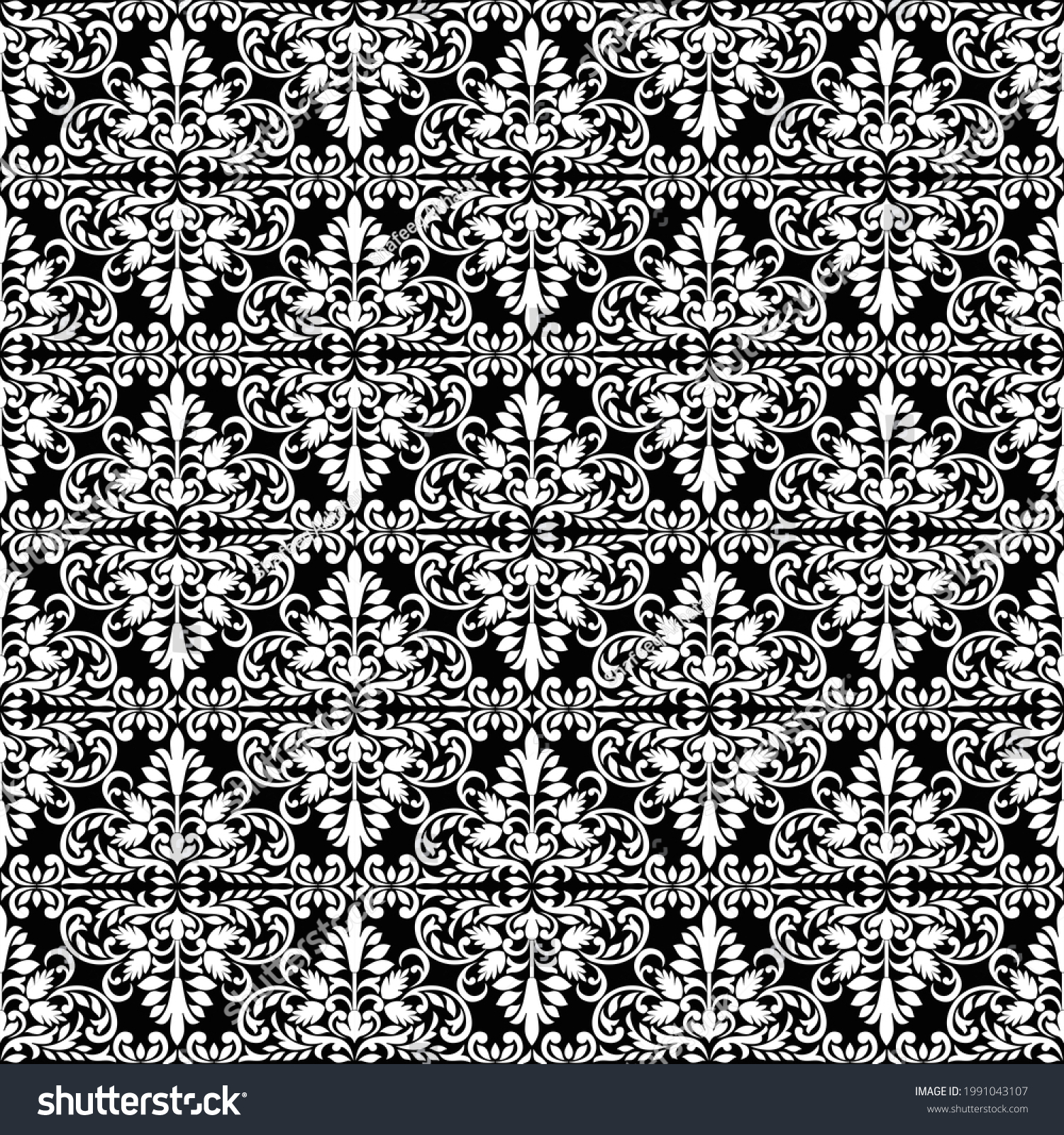 Beautiful Black White Seamless Damask Pattern Stock Illustration ...