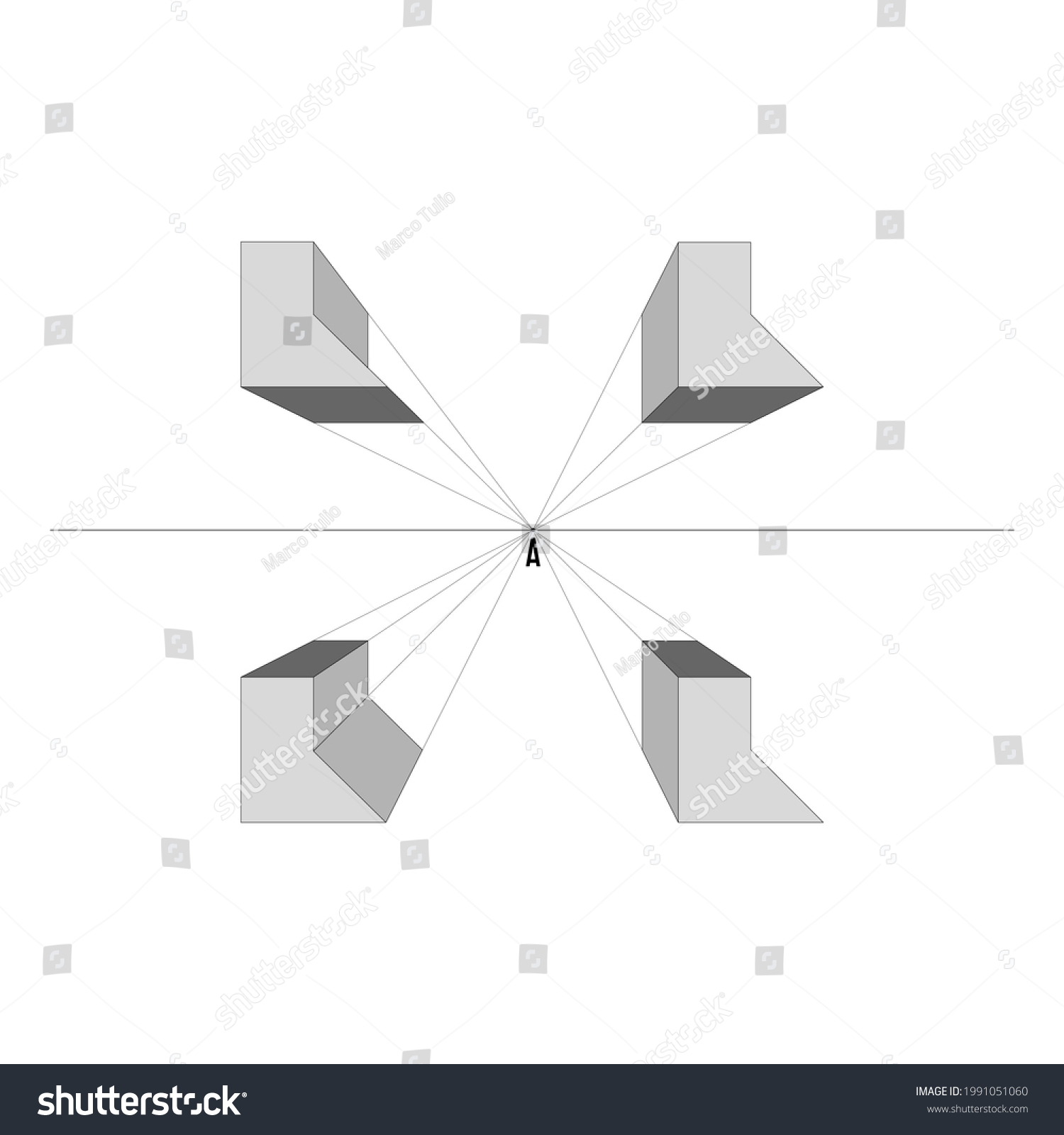 Technical Drawing Example Perspective Vanishing Point   Stock Vector Technical Drawing Example Of Perspective With A Vanishing Point 1991051060 