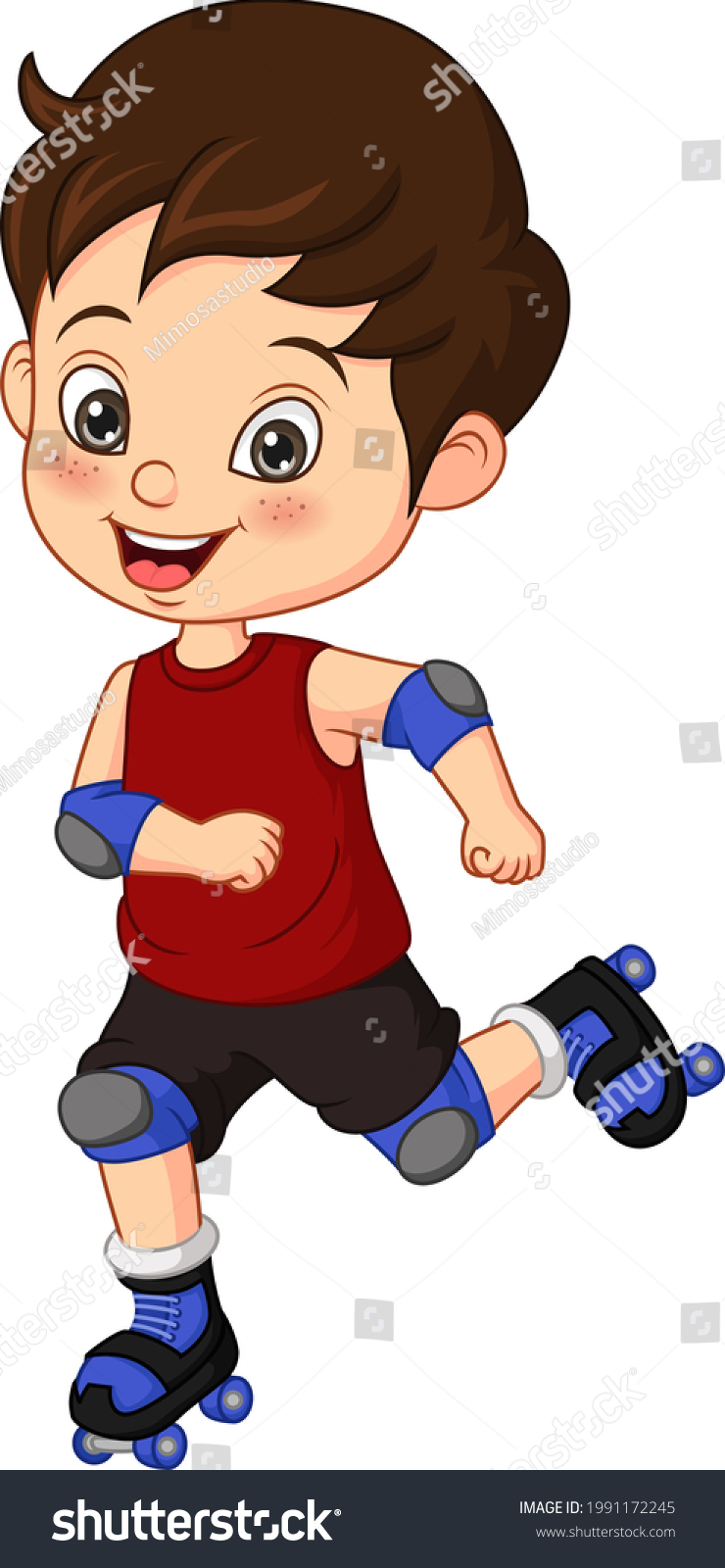 Cartoon Little Boy Rides On Roller Stock Vector (Royalty Free ...