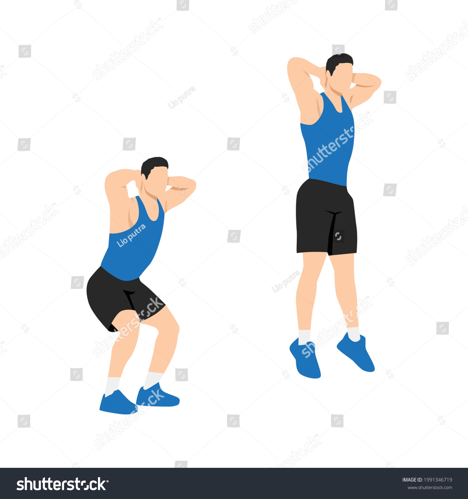 Man Doing Jump Squat Exercise Flat Stock Vector (Royalty Free ...