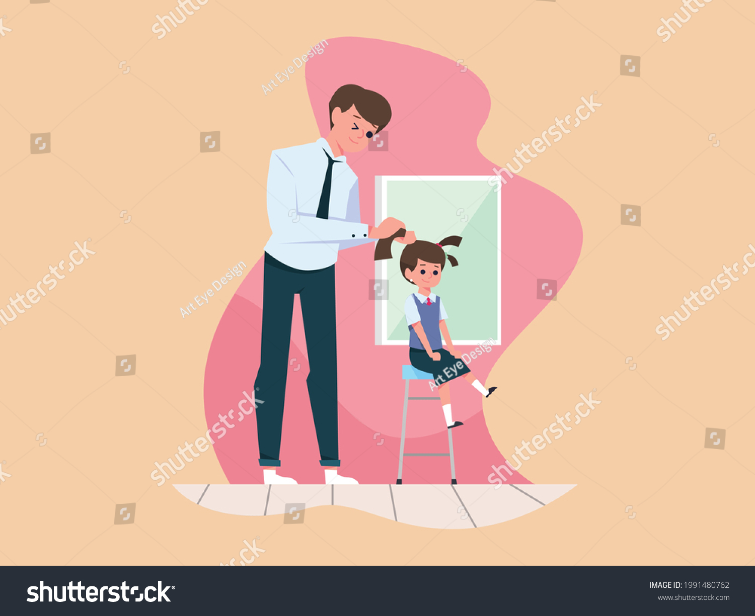 Father Doing Daughters Hair Illustrations Stock Vector Royalty Free