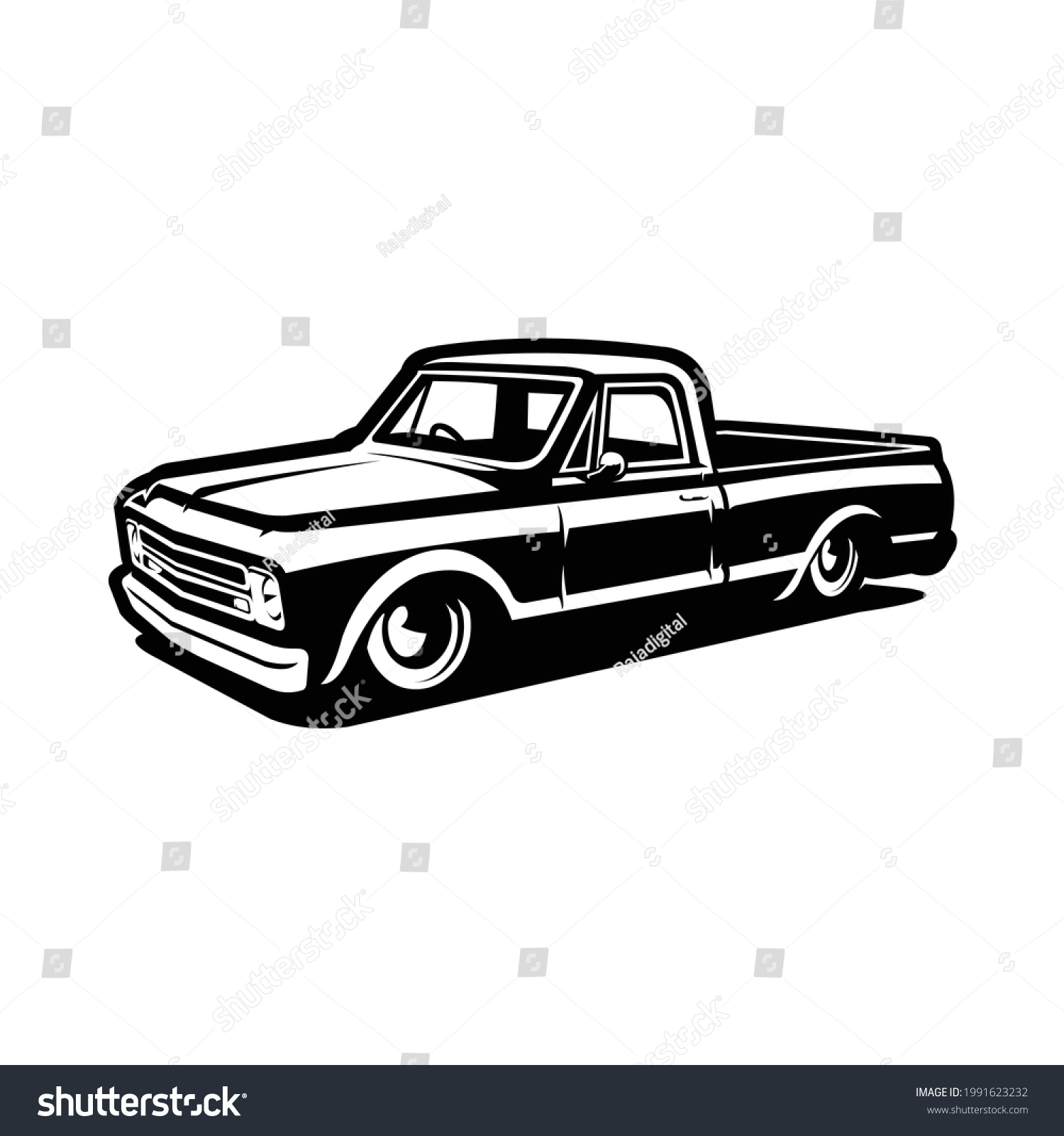 Classic Lowered Pickup Truck Silhouette Vector Stock Vector (Royalty ...