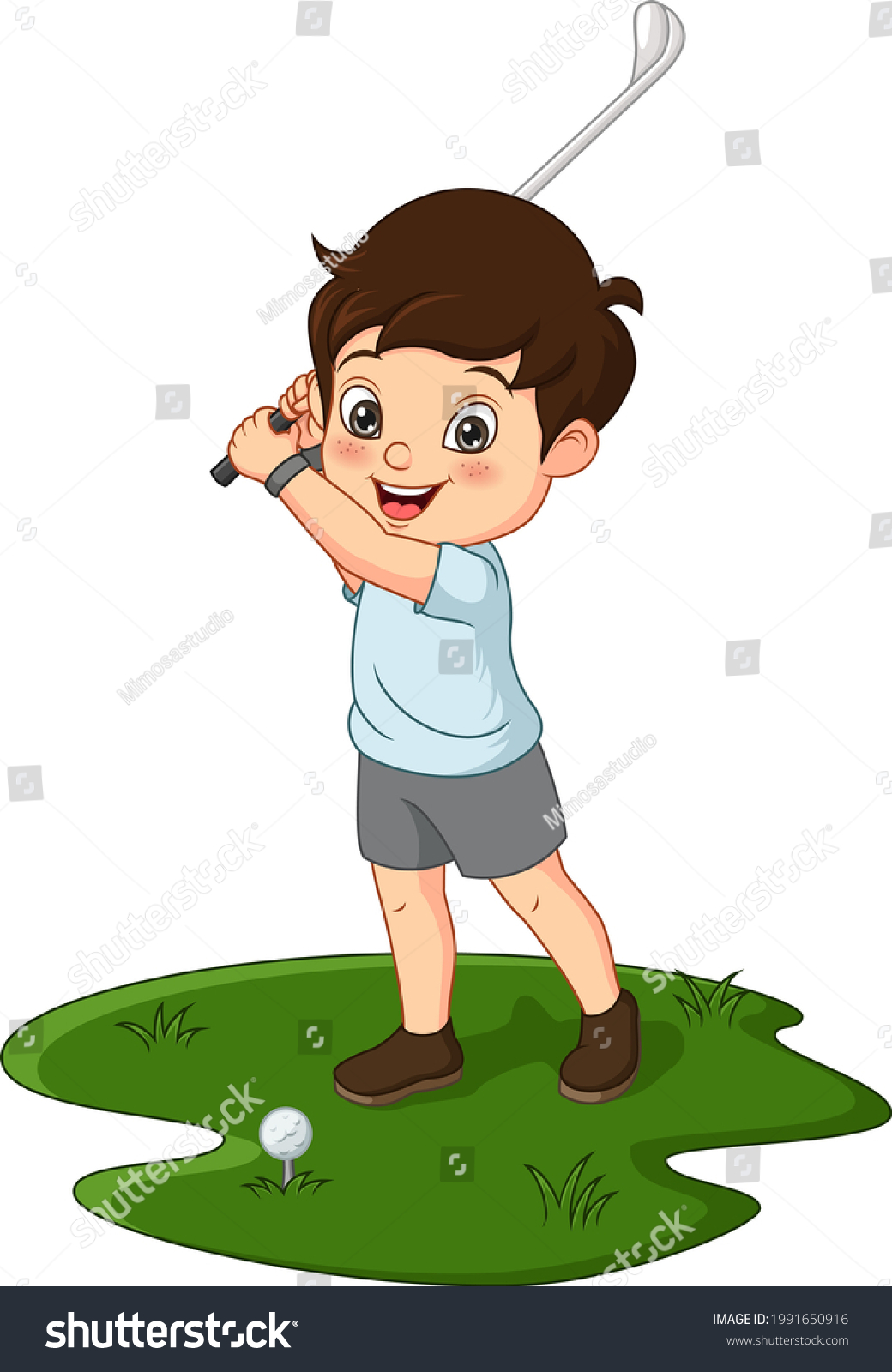 Cartoon Cute Little Boy Playing Golf Stock Vector (Royalty Free ...