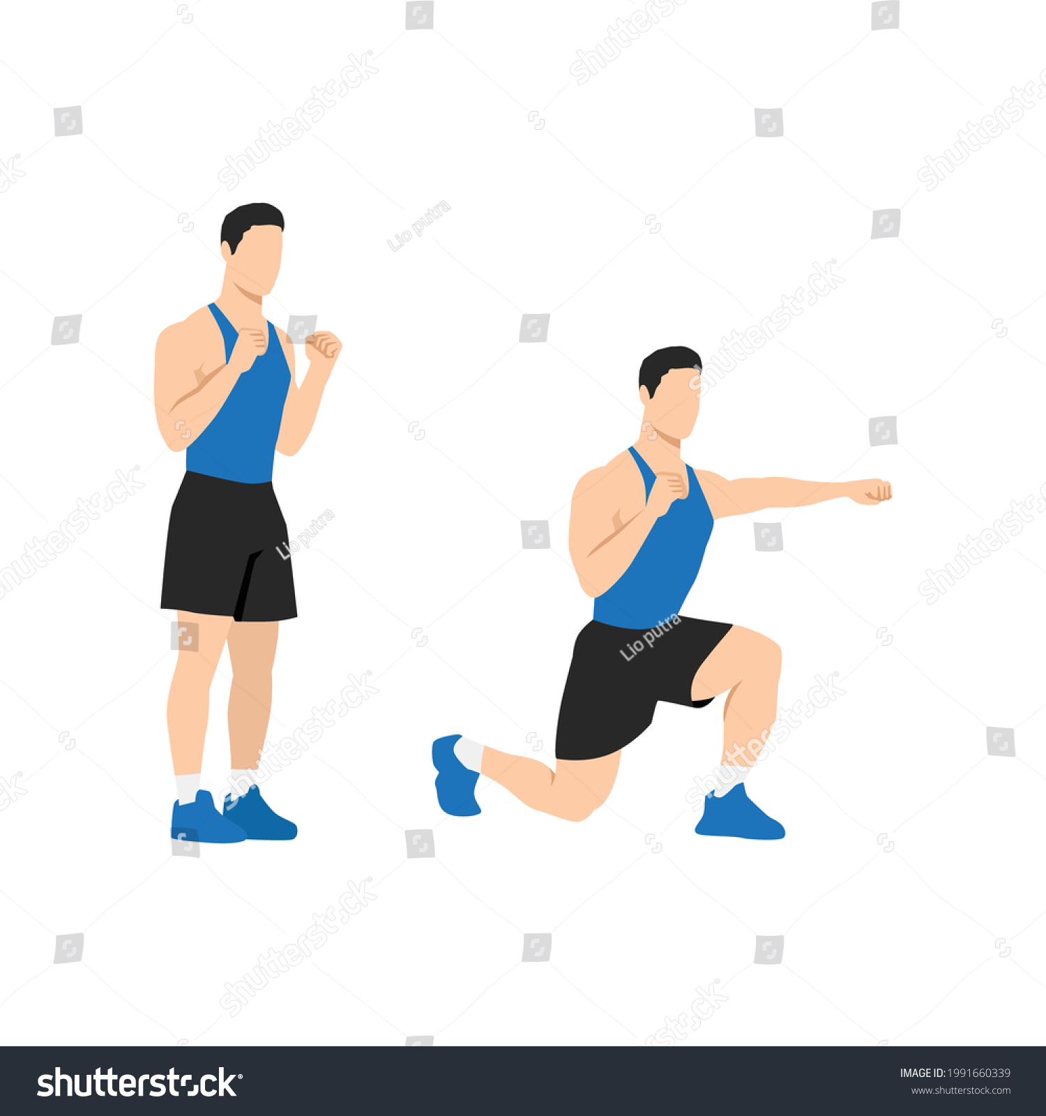 Man Doing Lunge Punches Exercise Flat Stock Vector (Royalty Free ...