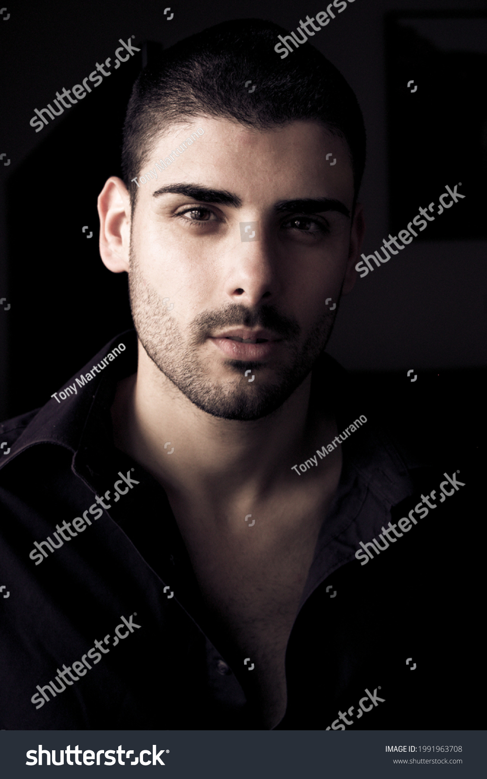 Portrait Attractive Man Beard Dark Eyes Stock Photo 1991963708 ...