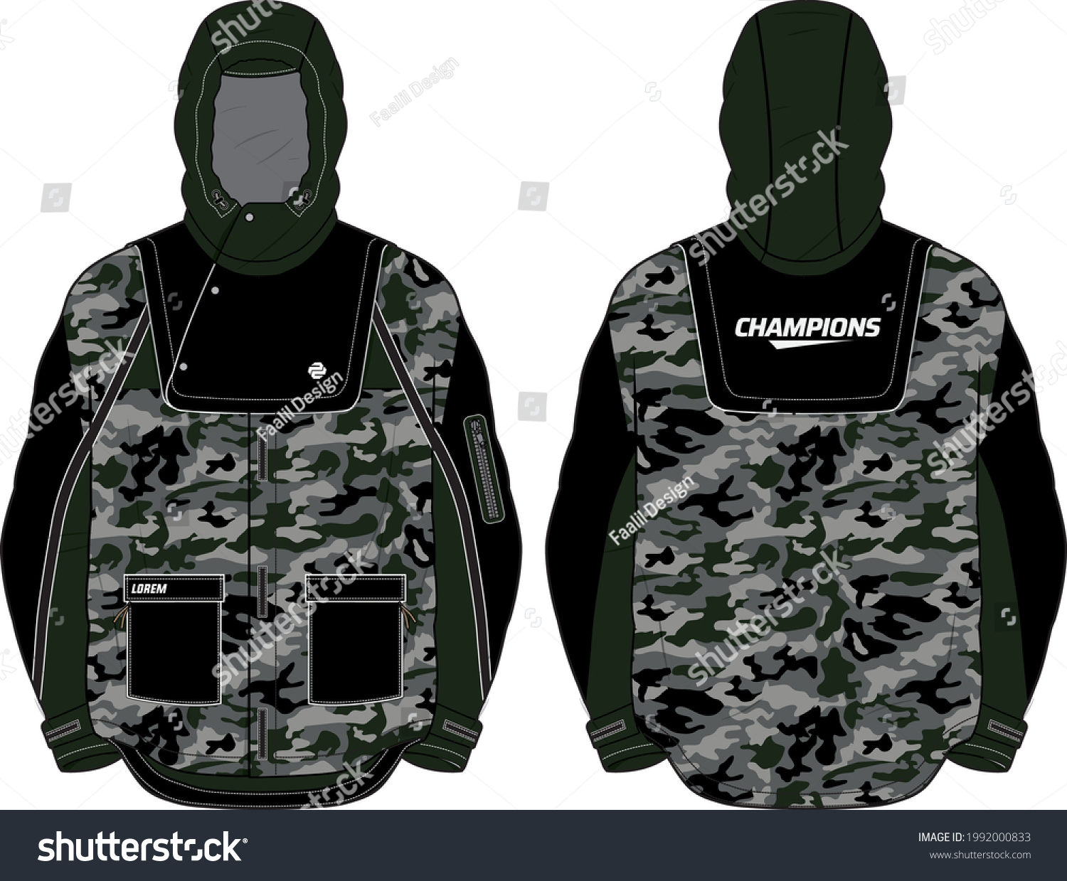 Long Sleeve Camouflage Hoodie Jacket Design Stock Vector (Royalty Free ...
