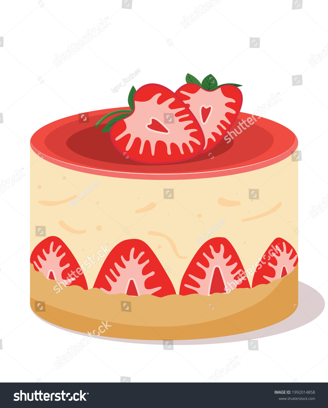 Delicious Cheesecake Strawberries Vector Illustration Delicious Stock ...