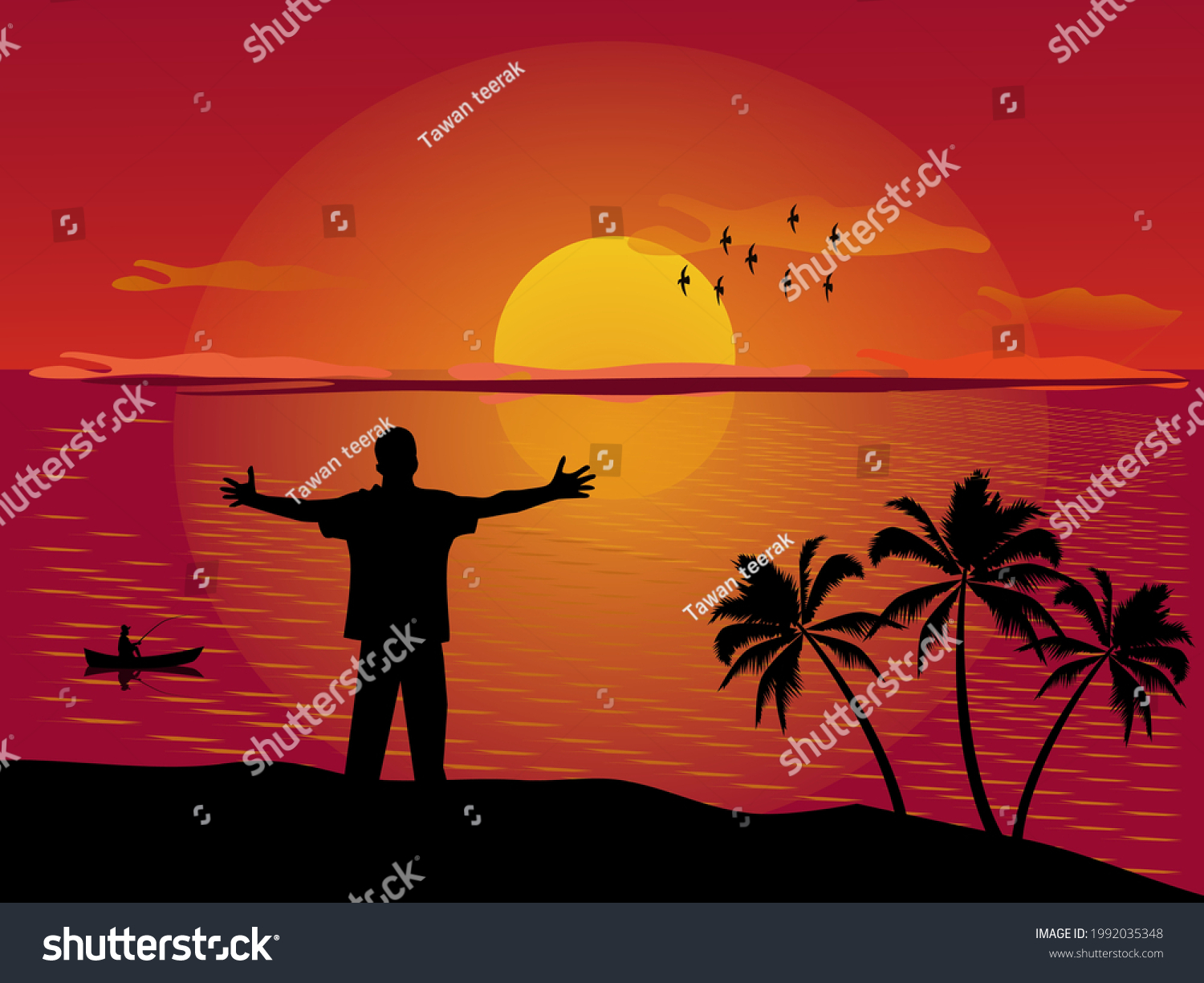 Silhouette Man Standing His Arms Outstretched Stock Vector Royalty Free 1992035348 Shutterstock 6501