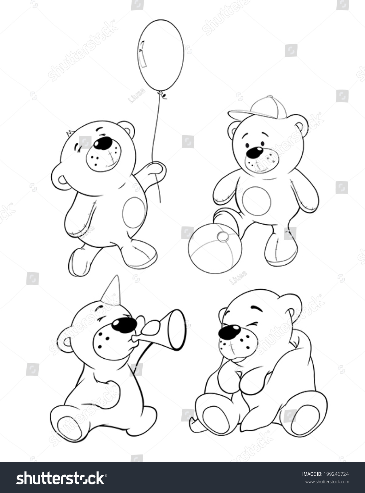 Set Bears Coloring Book Stock Vector (Royalty Free) 199246724 ...