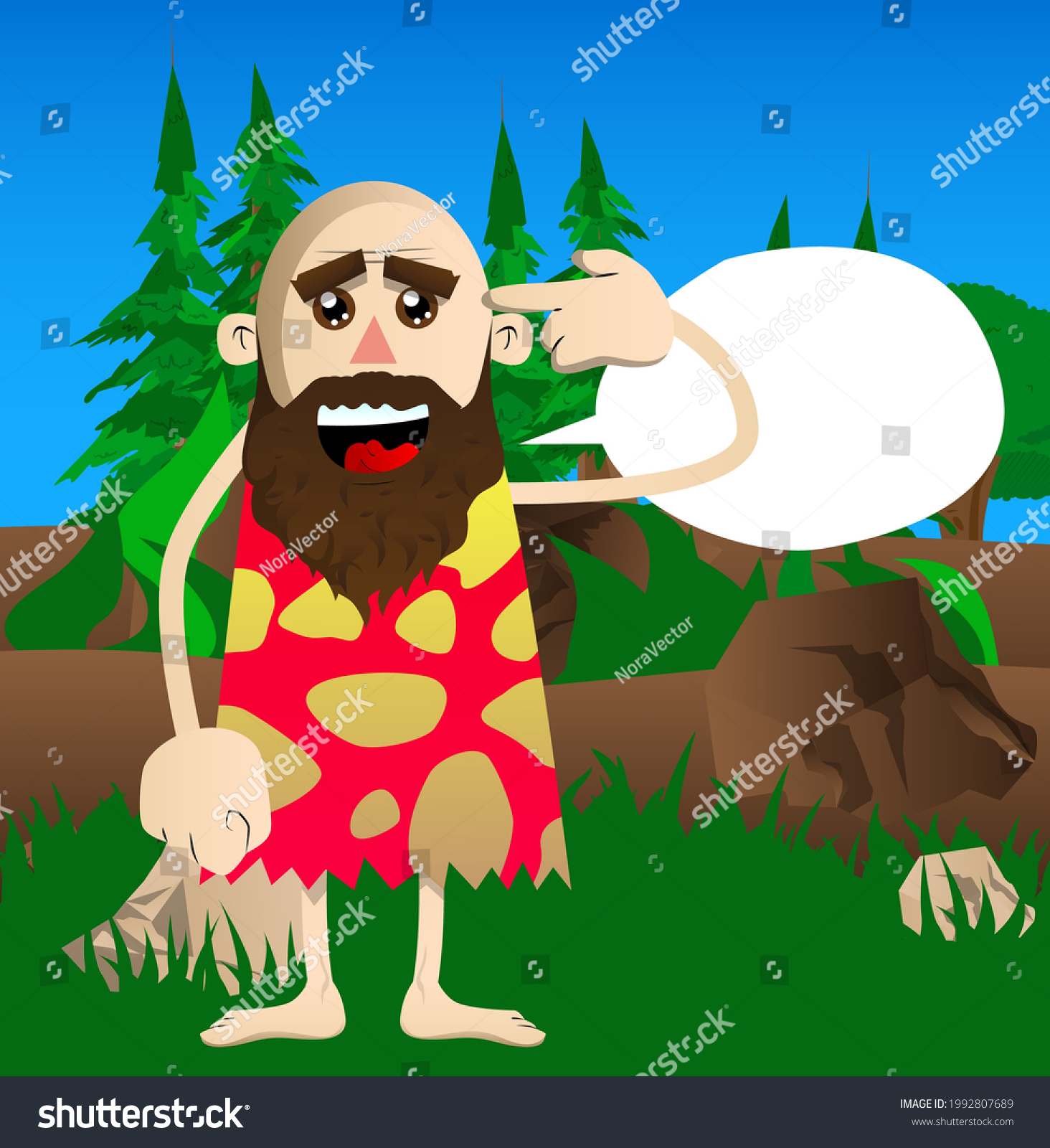 Cartoon Prehistoric Man Putting Imaginary Gun Stock Vector (Royalty ...