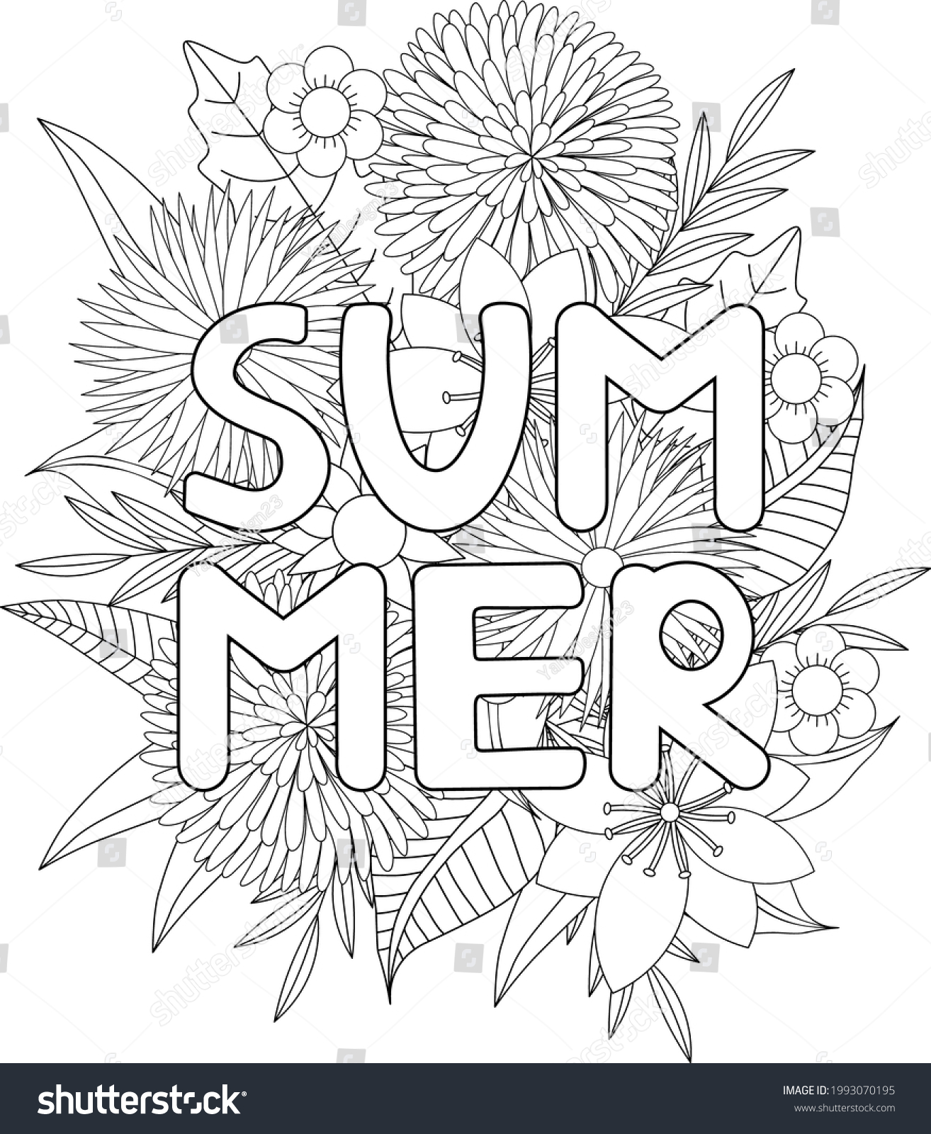 Summer Coloring Page Flowers Vector Illustration Stock Vector (Royalty ...