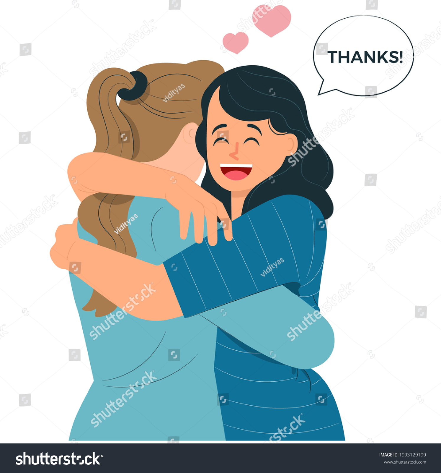 Woman Hugging Her Friend Saying Thank Stock Vector (Royalty Free ...