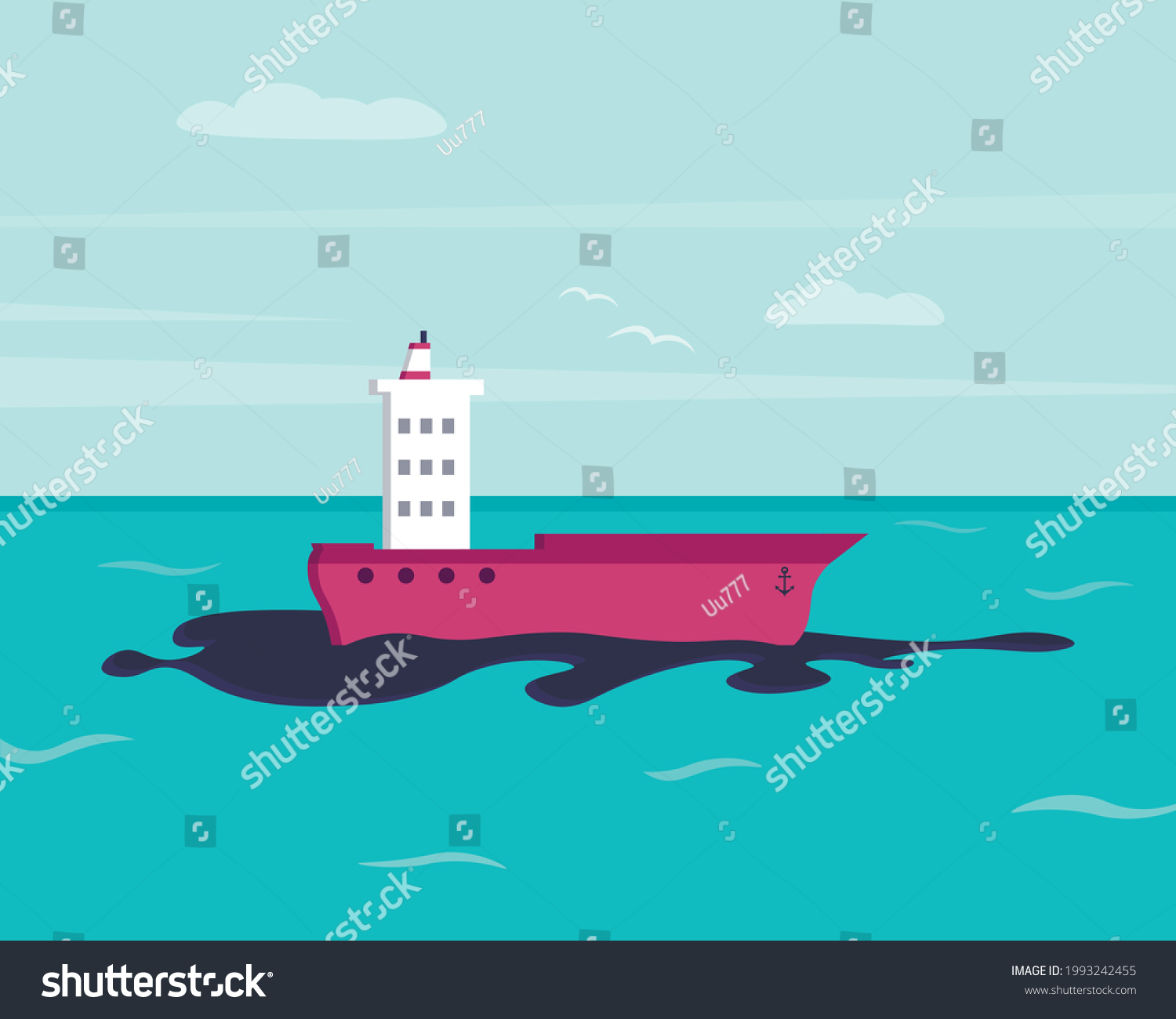 Oil Spill On Water Ecological Disaster Stock Vector (Royalty Free ...