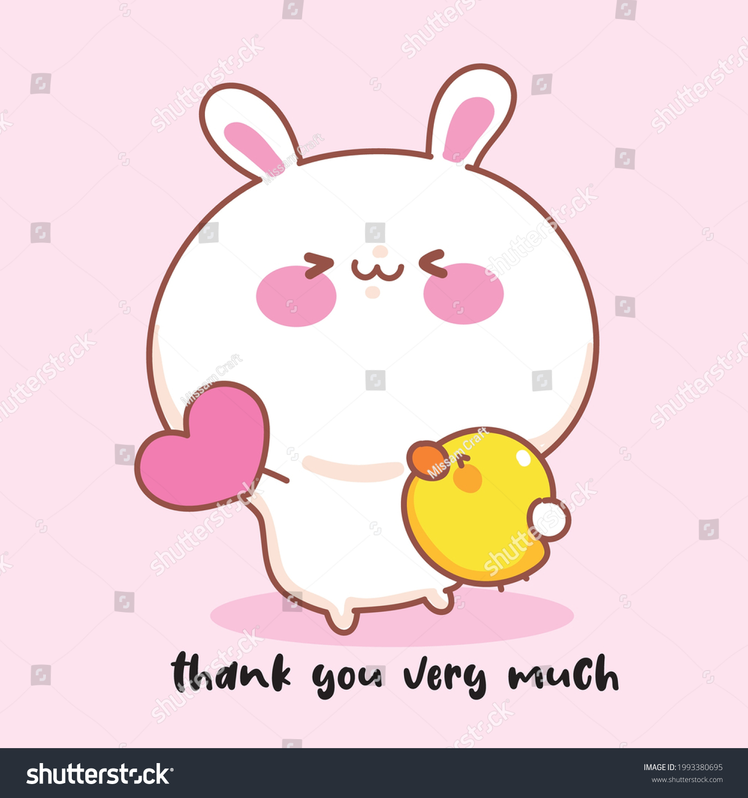 Cute Rabbit Thank You Art Greeting Stock Vector (Royalty Free ...