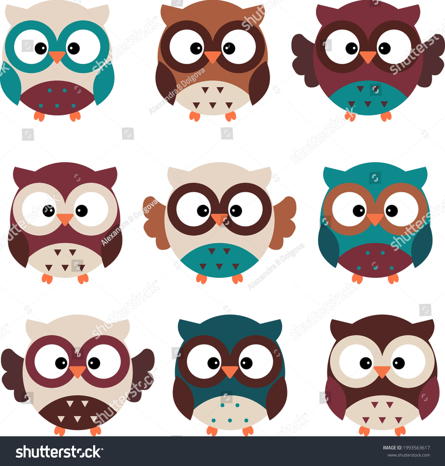 Set Cute Owls Pastel Colors Stock Vector (Royalty Free) 1993563617 ...