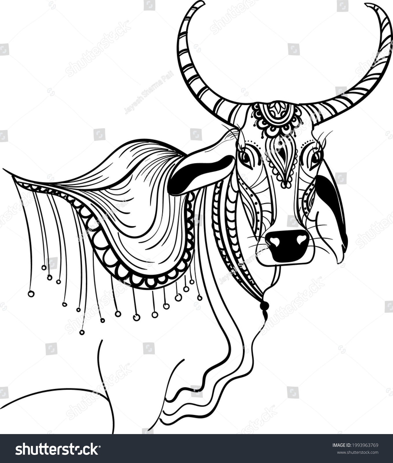 Indian Hinudism Holy Animal Cow Decorative Stock Vector (Royalty Free ...