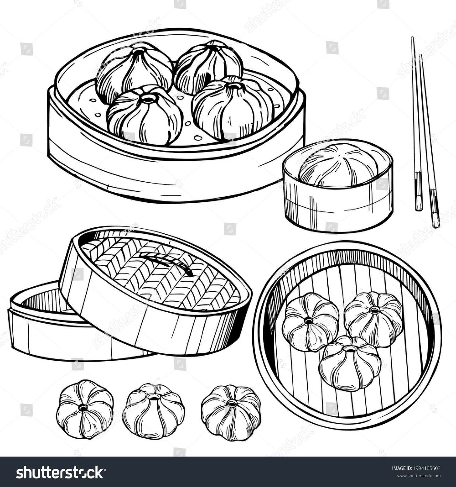 Hand Drawn Dim Sum Set Vector Stock Vector (Royalty Free) 1994105603 ...