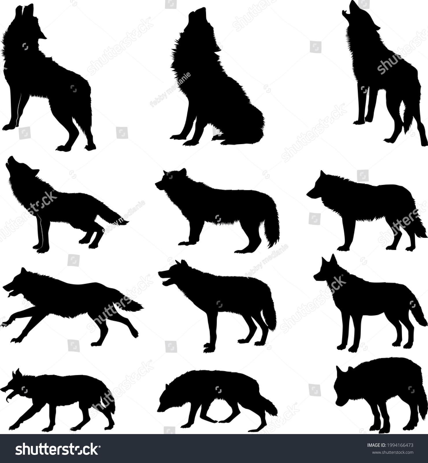 Silhouette Wolf Vector Illustration Isolated On Stock Vector (Royalty ...