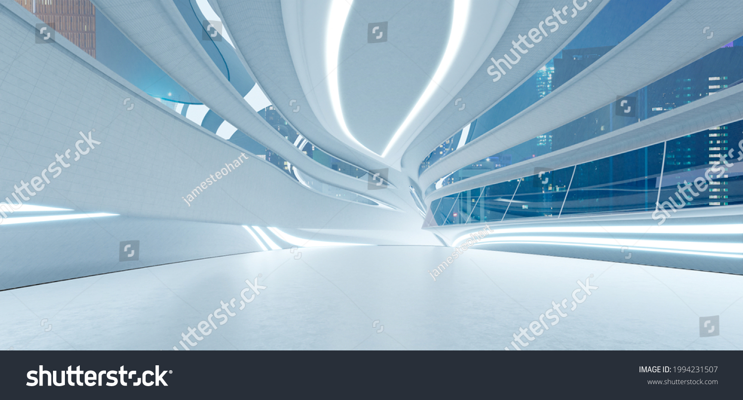 3d Rendering Futuristic Streamlined Interior Space Stock Illustration ...