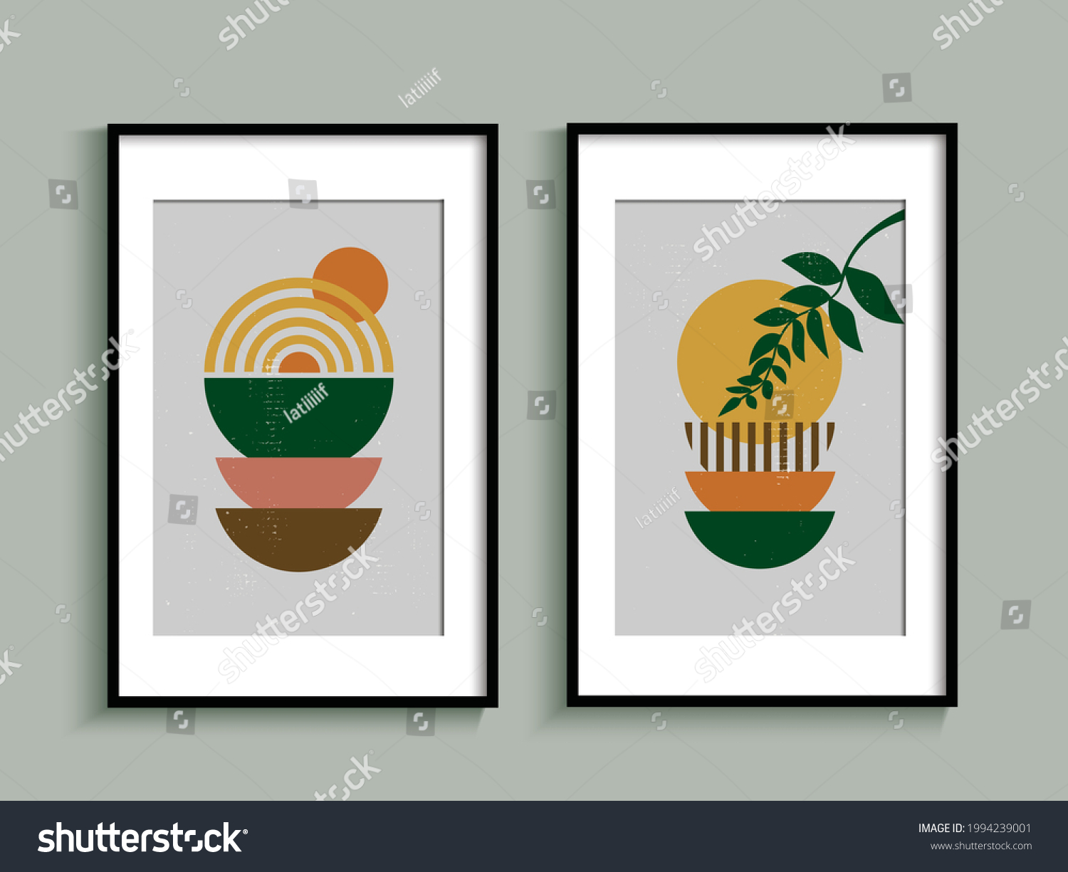 Set Boho Minimalist Printable Wall Art Stock Vector Royalty Free Shutterstock