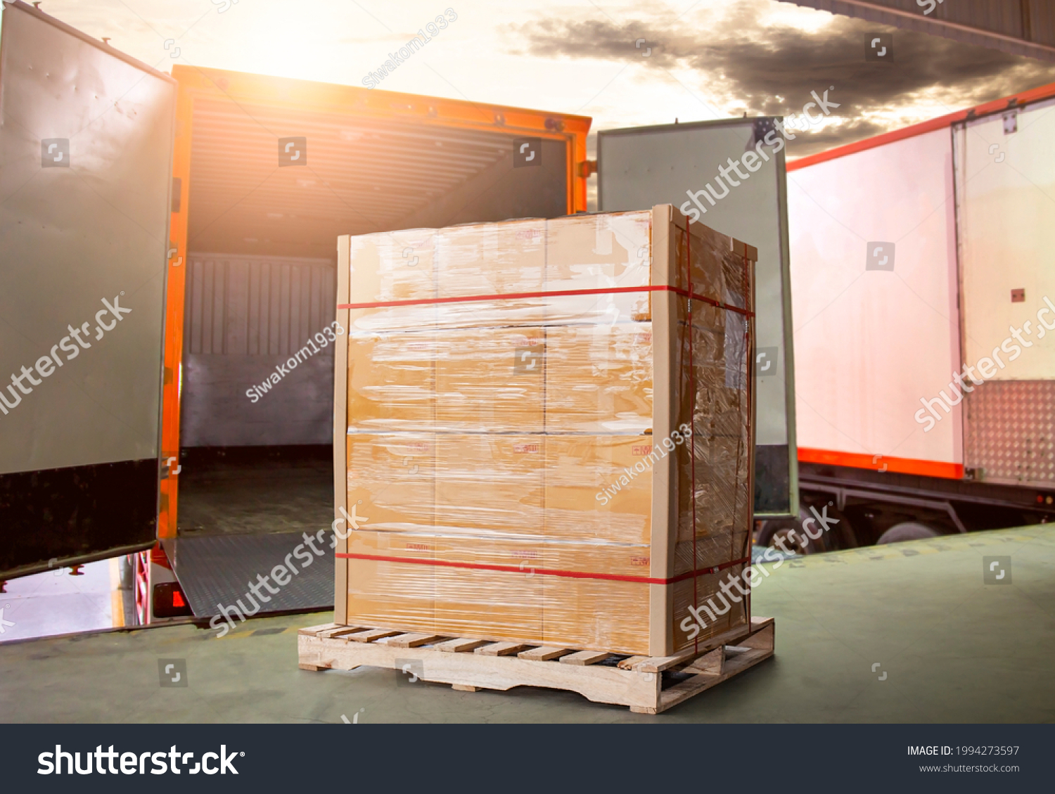 Stacked Package Boxes On Pallet Loading Stock Photo 1994273597 ...