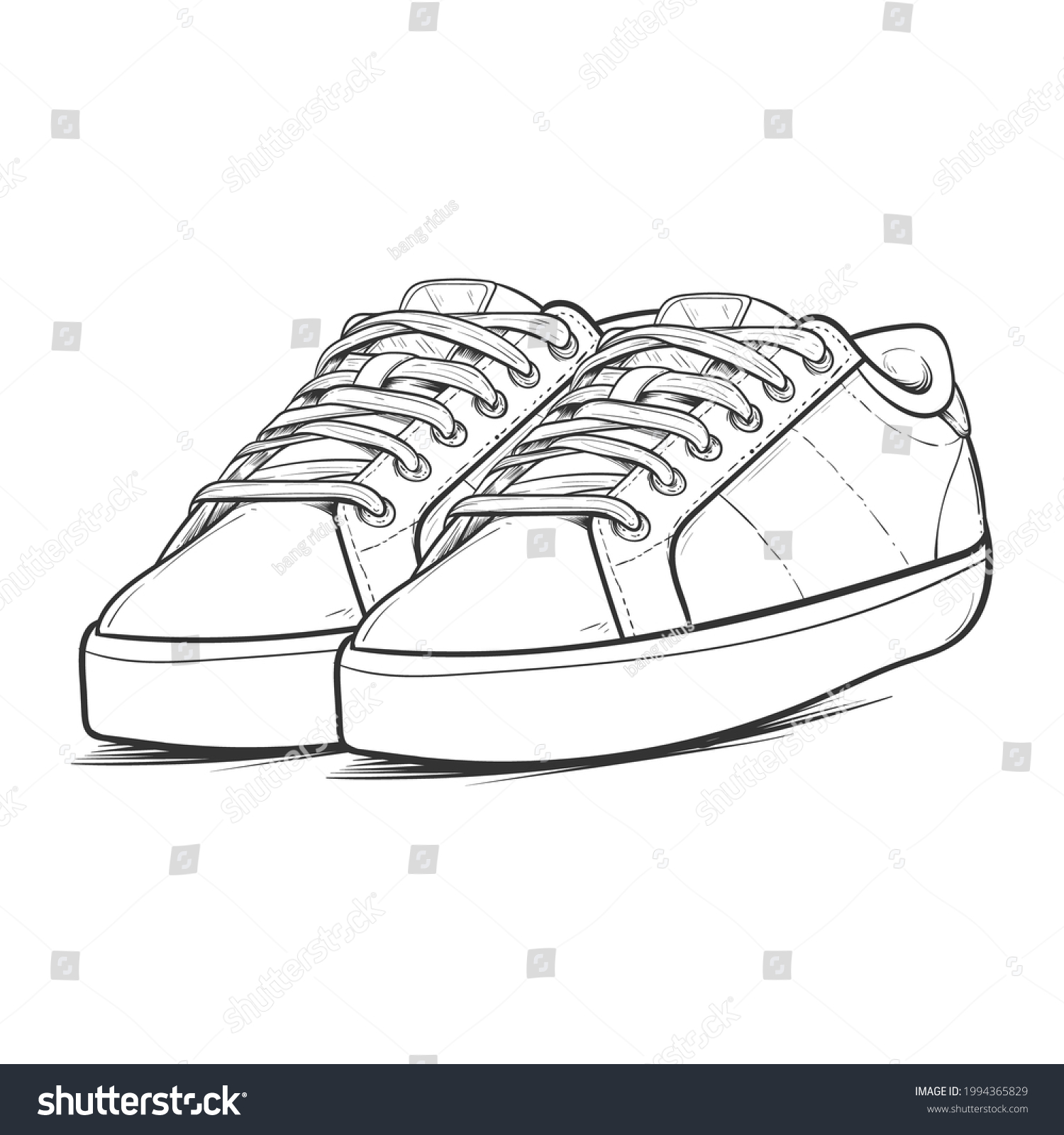 Shoes Sneaker Outline Drawing Vector Sneakers Stock Vector (Royalty ...