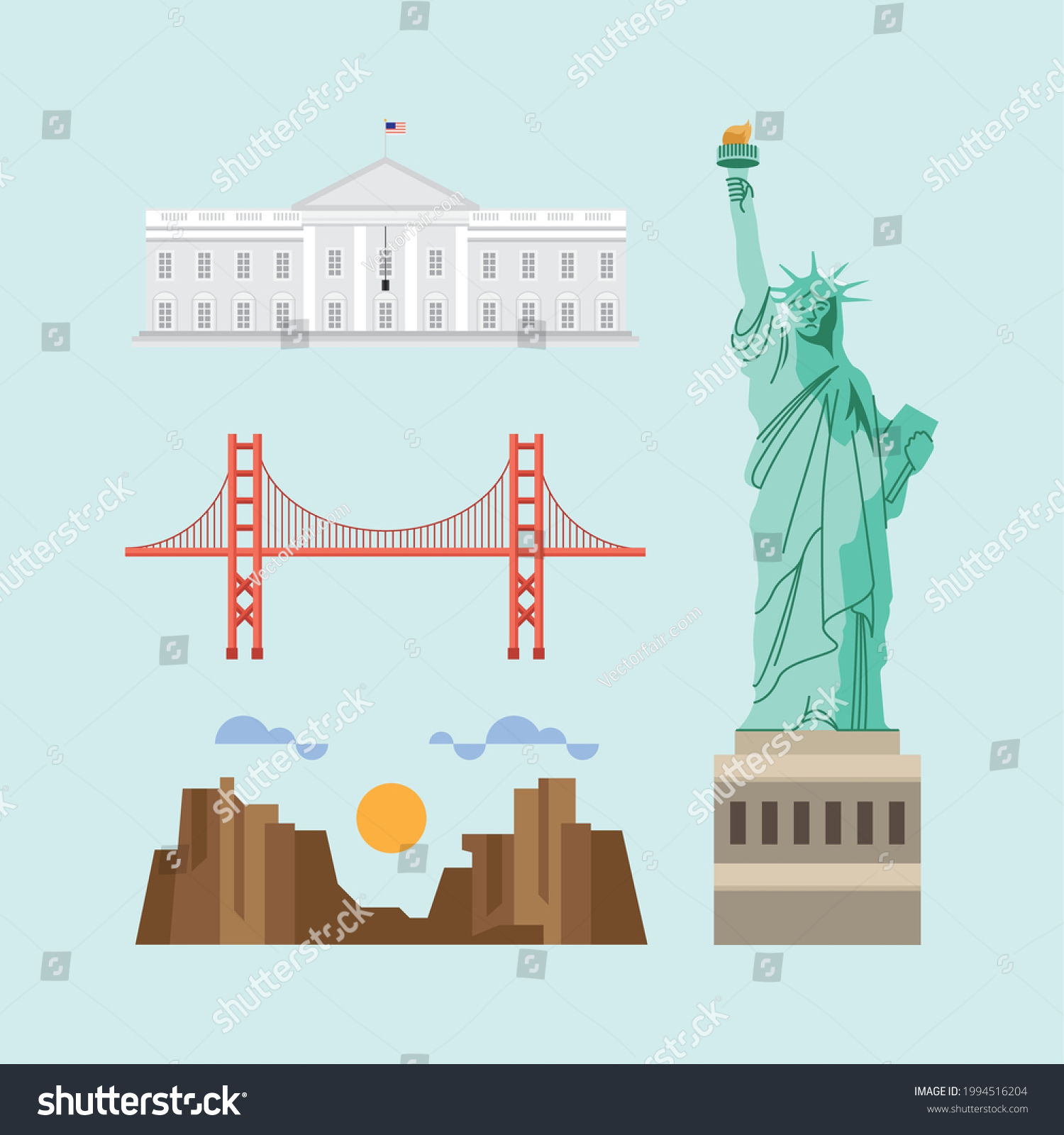 Four Usa Set Monuments Landmarks Stock Vector (Royalty Free) 1994516204 ...