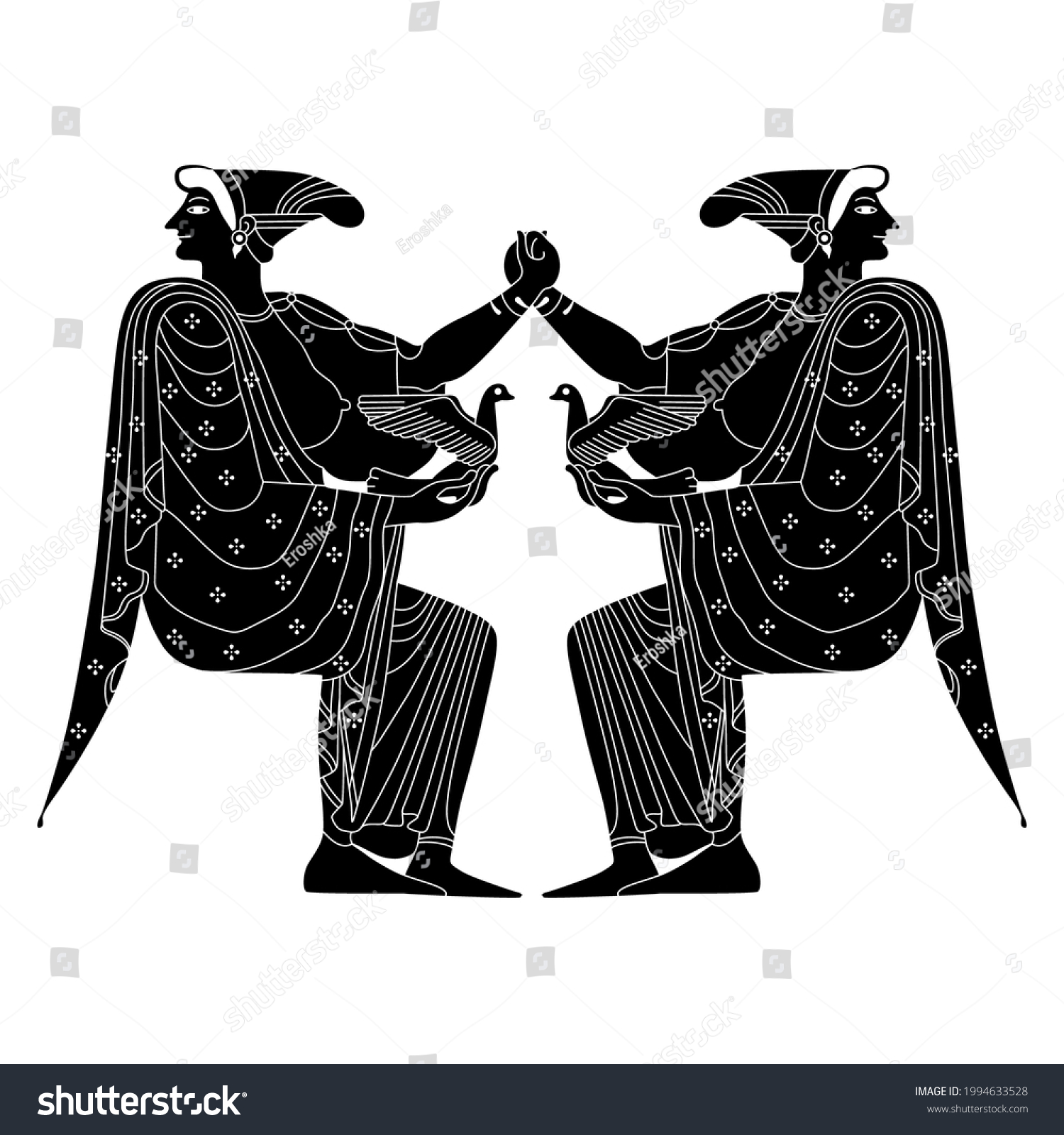 Symmetrical Design Two Seated Ancient Greek Stock Vector (Royalty Free ...