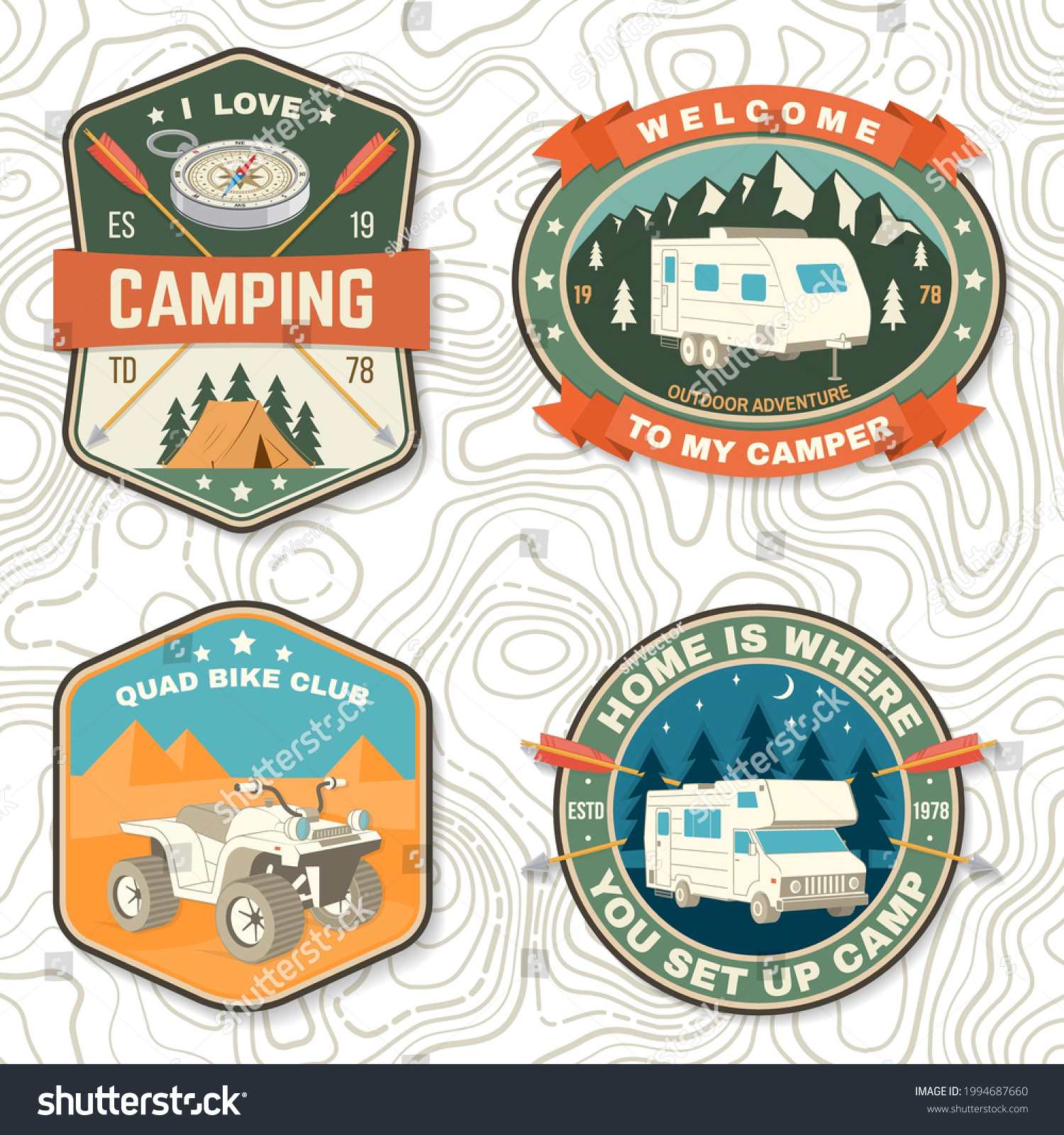 Set Camping Badges Vector Patch Sticker Stock Vector (Royalty Free ...