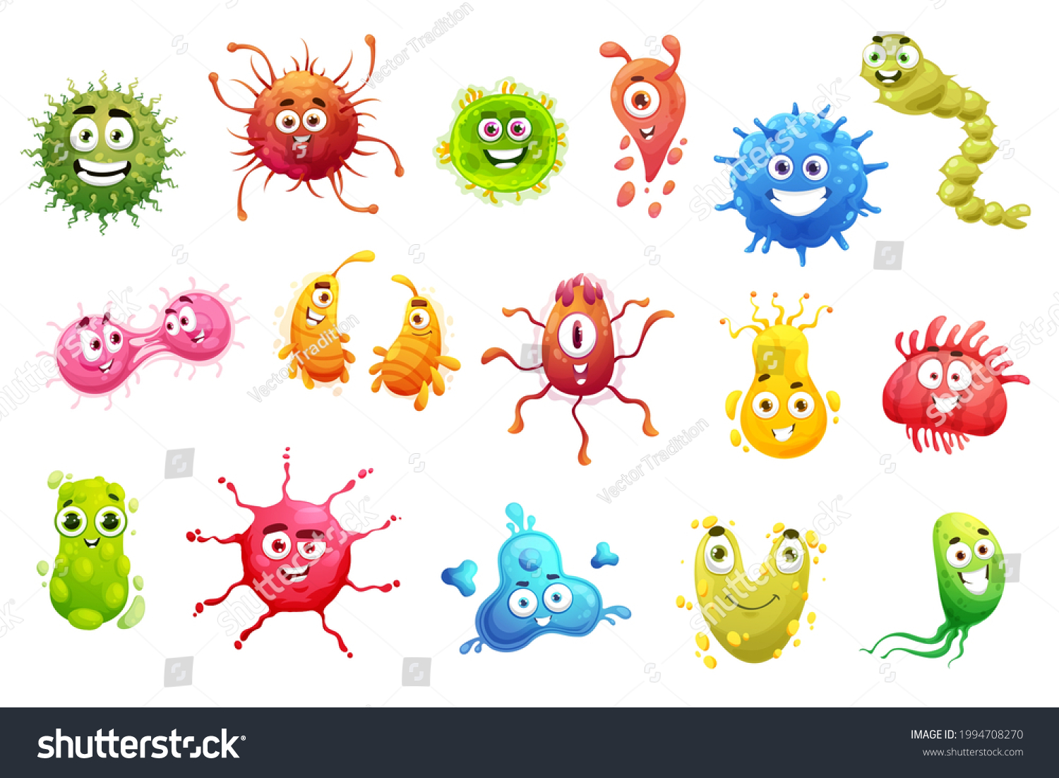 Cartoon Virus Bacteria Characters Vector Funny Stock Vector (Royalty ...