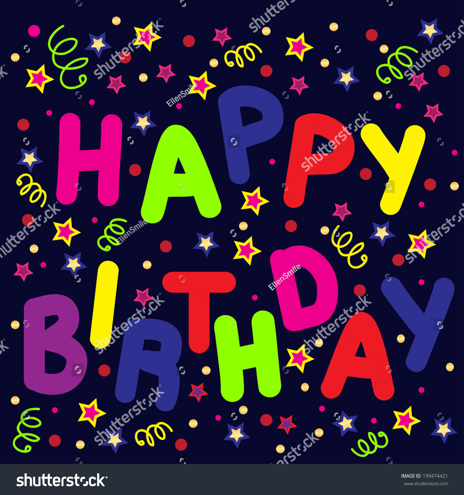 Happy Birthday Background Stars Confetti On Stock Illustration